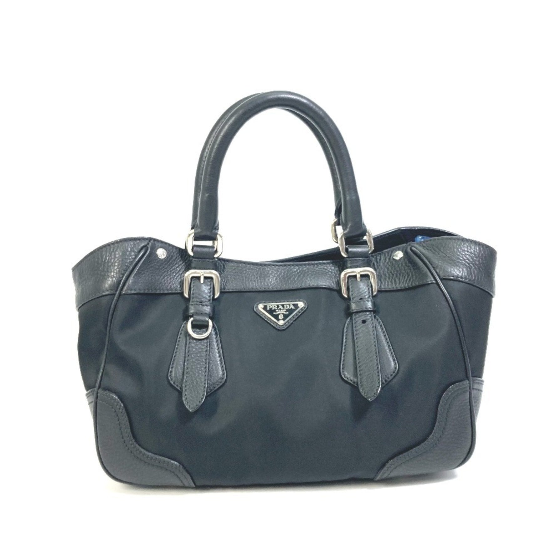 PRADA Triangle Logo Tote Bag, Nylon/Leather
