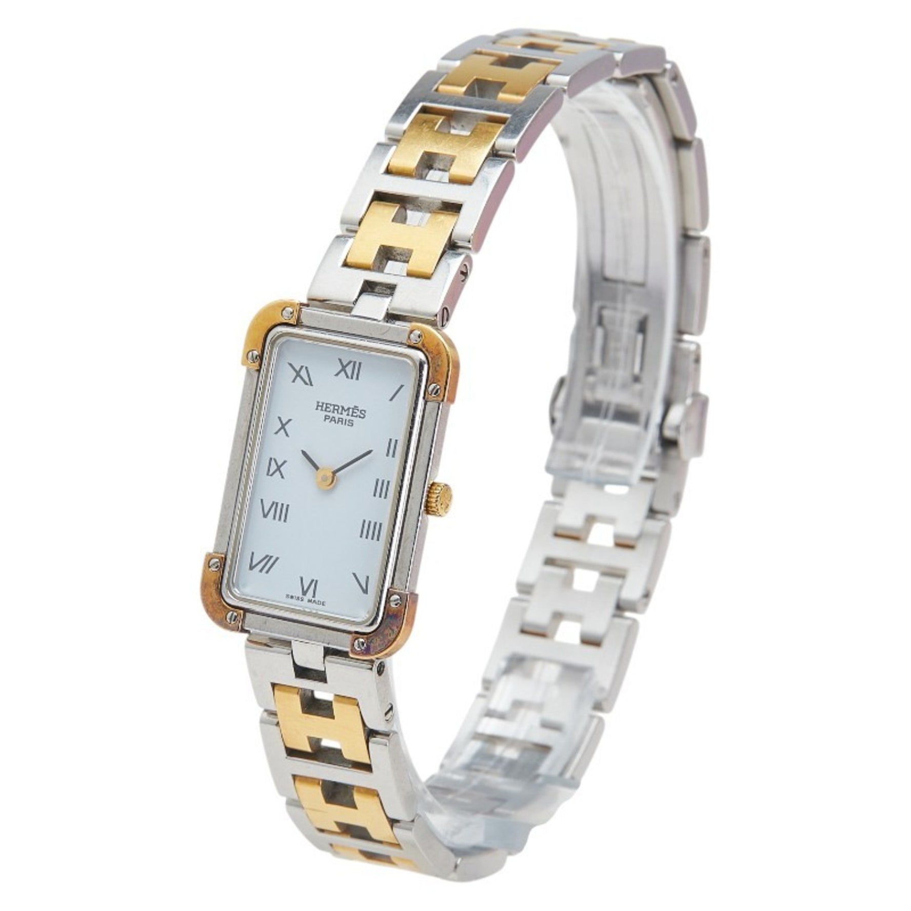 Hermès Cloiseur Watch Quartz Movement White Dial Stainless Steel Plated HERMES