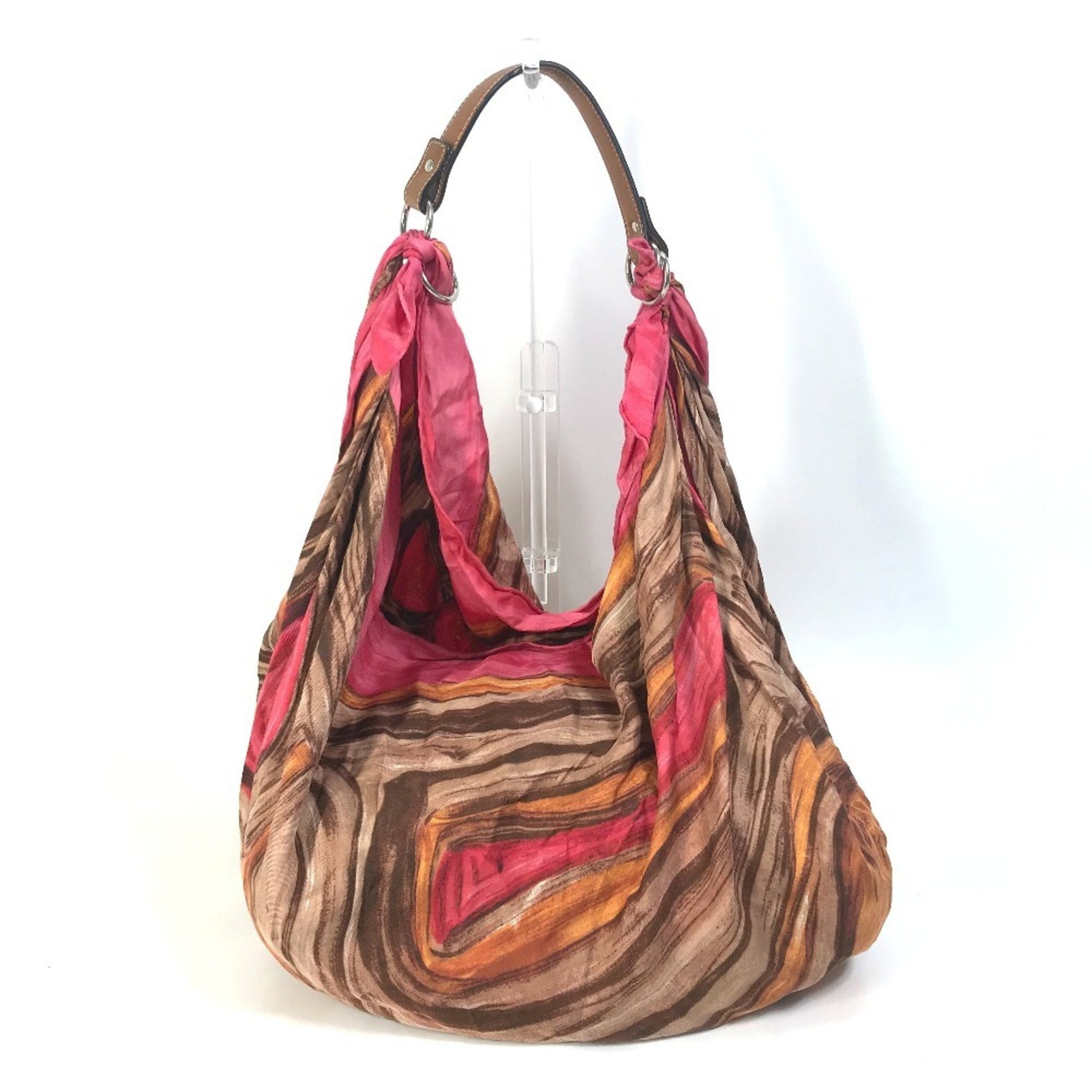 CELINE Scarf Bag, Handbag, Shoulder Silk/Leather, Pink