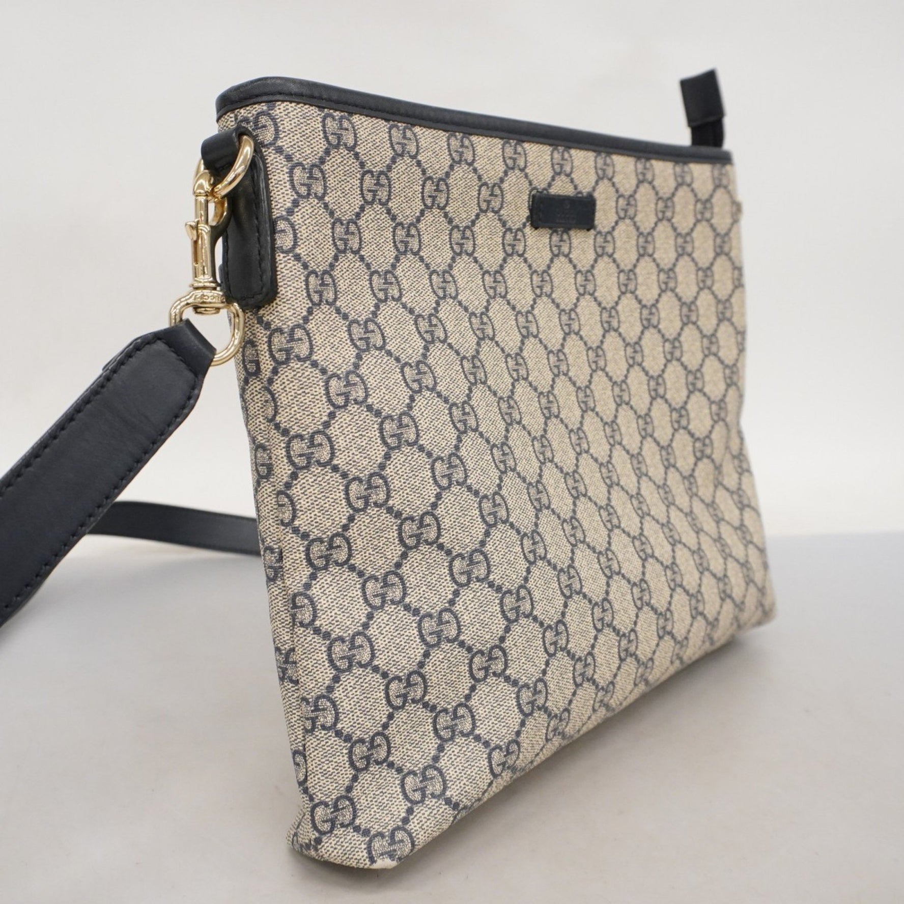 Gucci GG Supreme Shoulder Bag Navy Champagne Women's