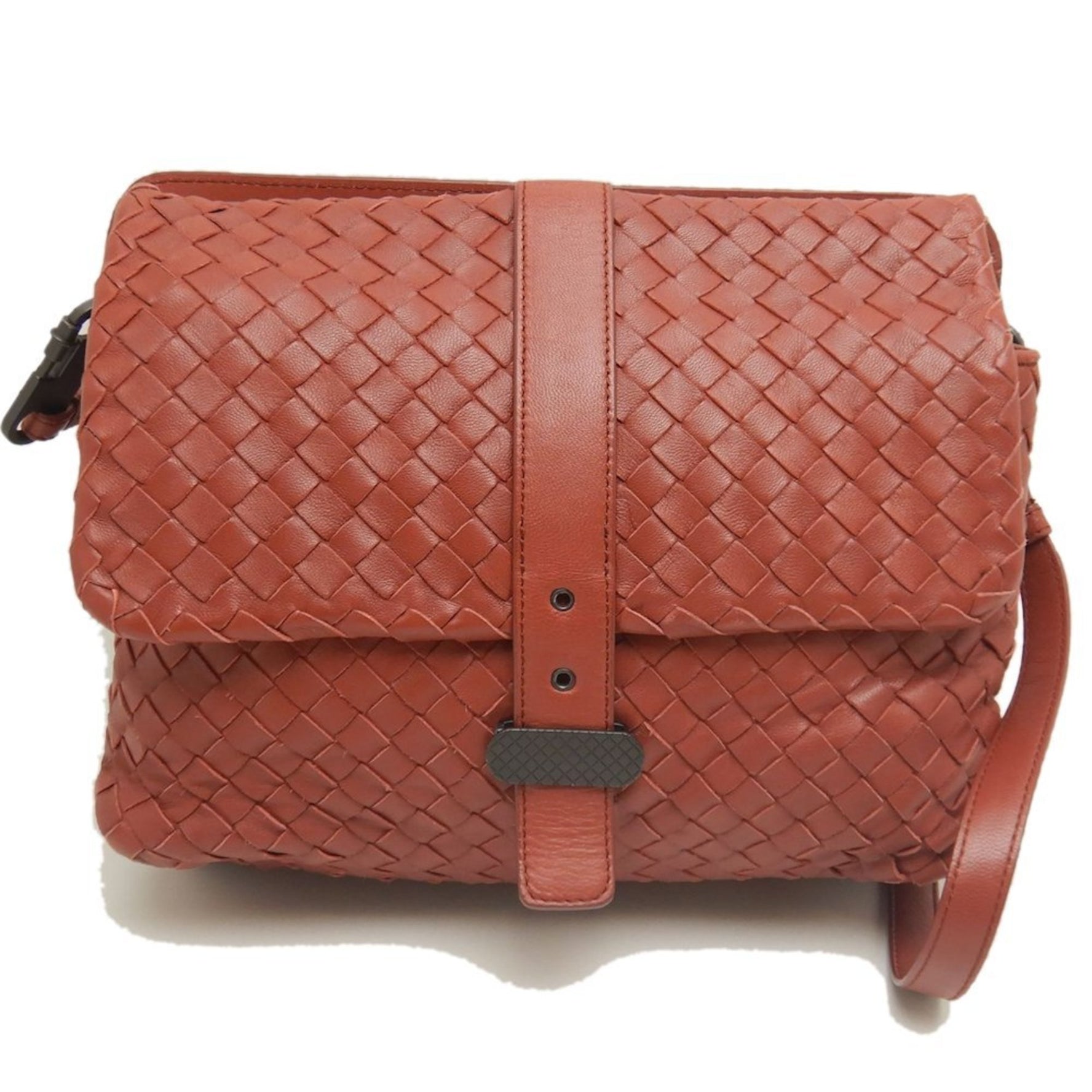 BOTTEGA VENETA Intrecciato Leather Shoulder Bag in Brick Red