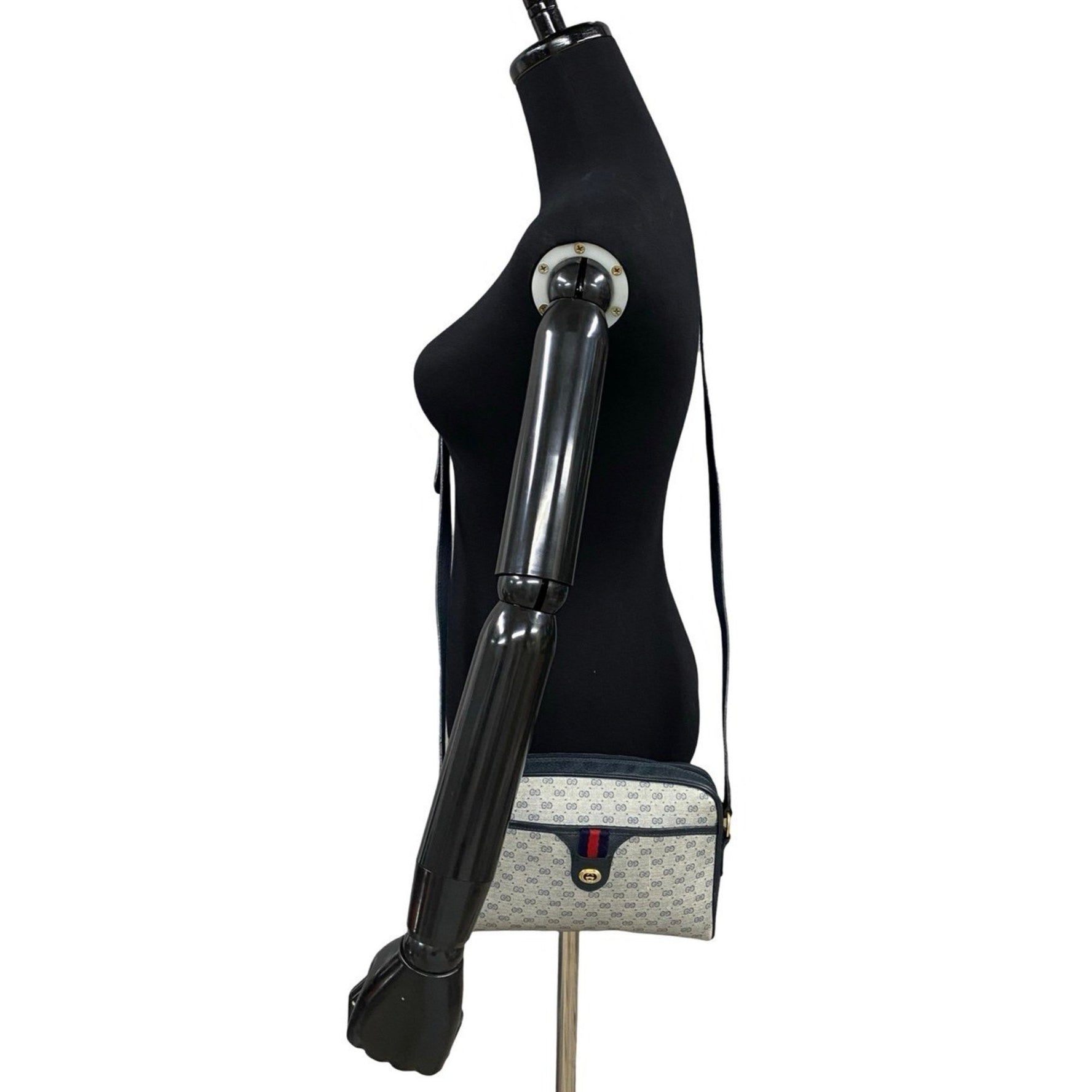 GUCCI Old Gucci Sherry Line Micro GG Leather Shoulder Bag Pochette Navy