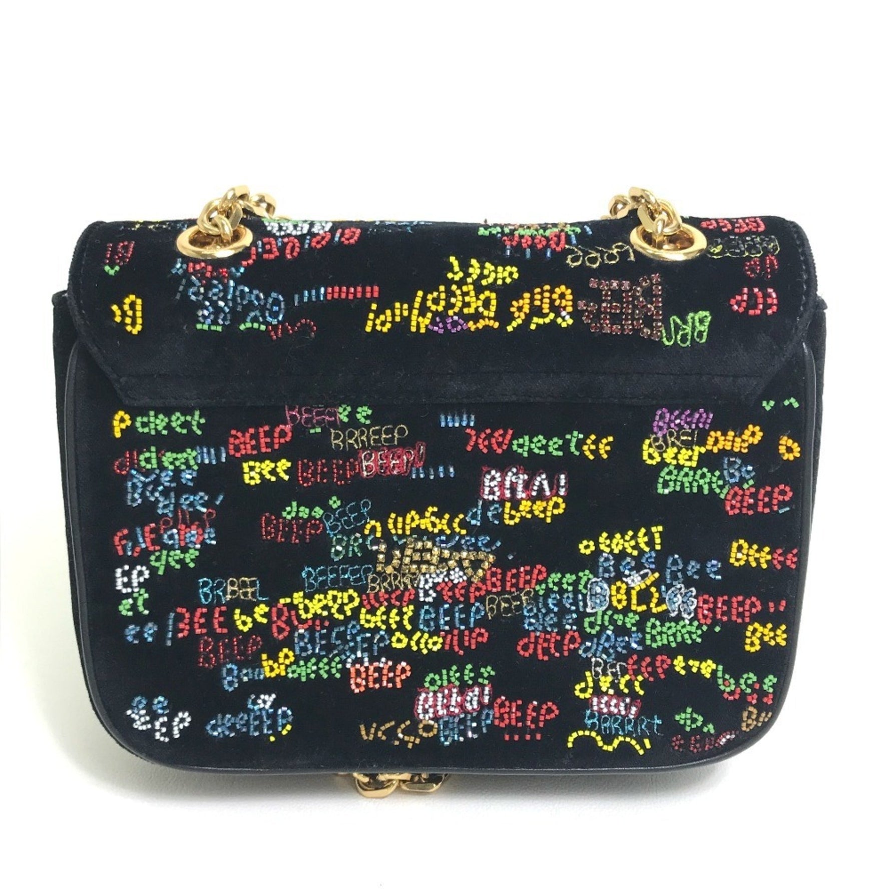 CELINE Small C Multi-Bead Chain Shoulder Bag in Suede, Black and Multicolor