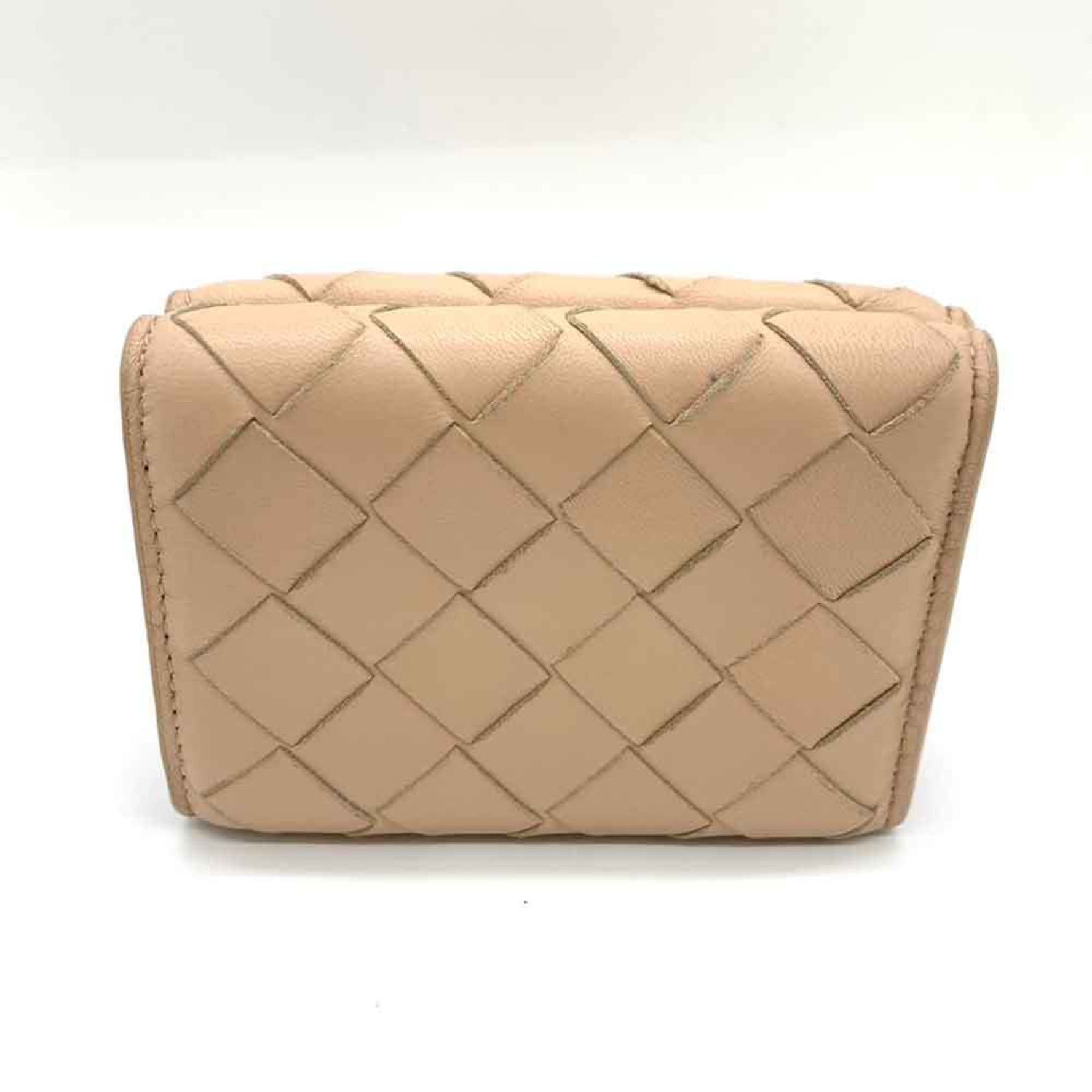Bottega Veneta Tri-fold Wallet Intrecciato Beige Leather Compact BOTTEGA VENETA