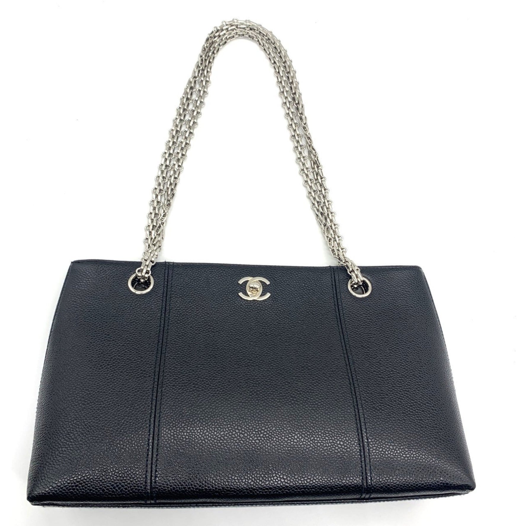 CHANEL COCO MARK CAVIAR SKIN CHAIN TOTE BAG