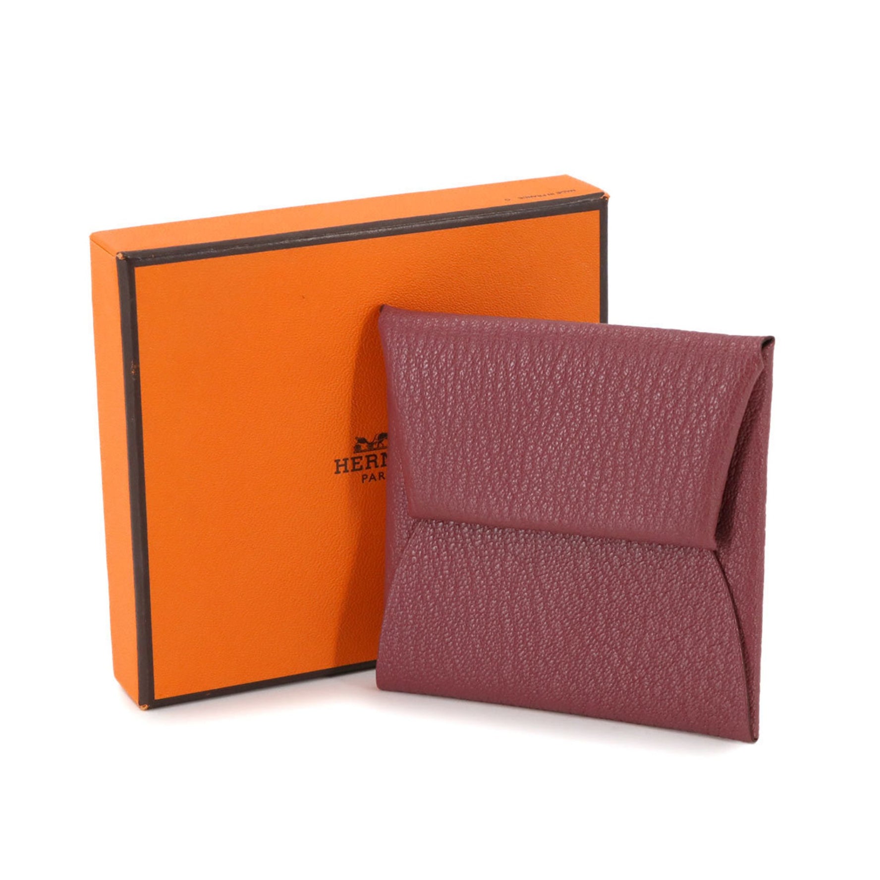 Hermes Hermès Bastia Coin Case, a chevre rosewood wallet with P stamp and silver hardware.