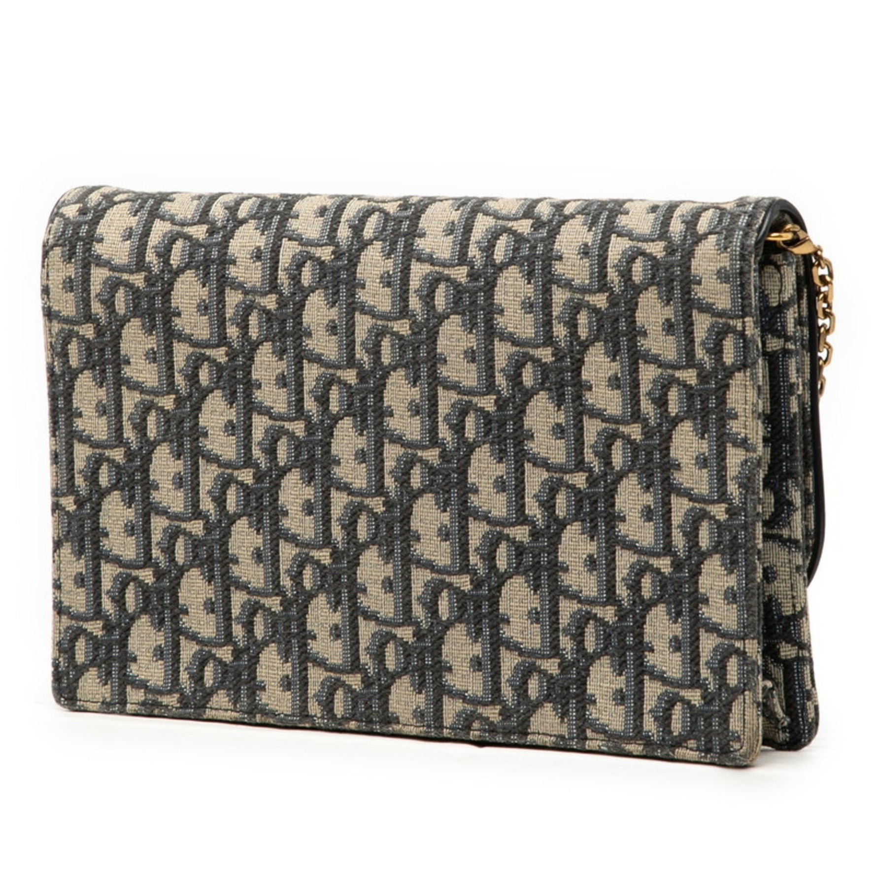 Christian Dior Dior Oblique Saddle Chain Shoulder Bag in Beige and Navy Canvas Leather .