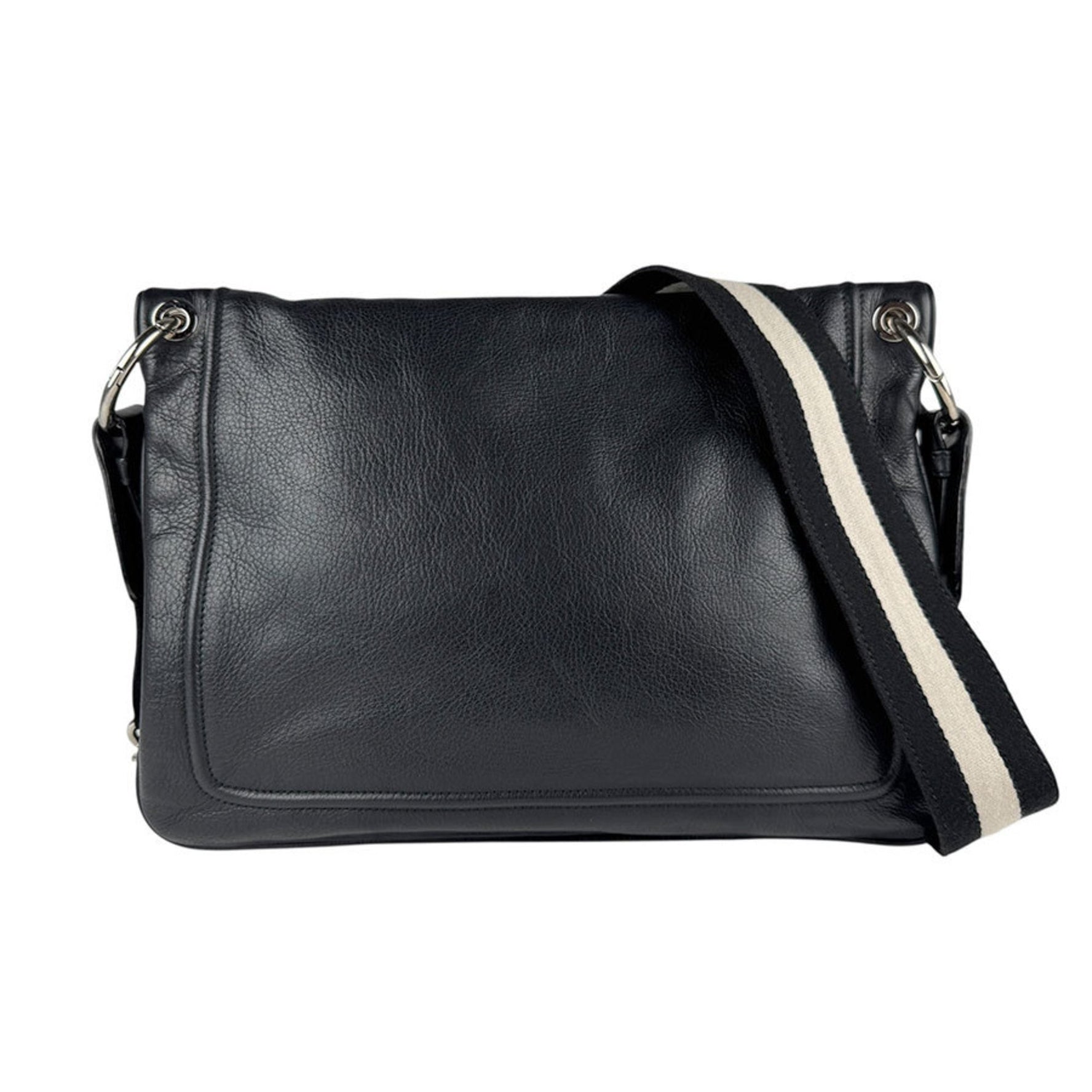 BALLY Shoulder Bag Leather Canvas Black Off-White Silver Men's Women's z6076