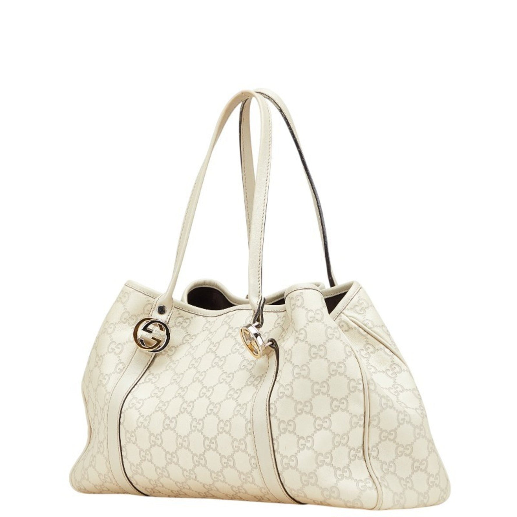 Gucci Guccissima GG Twins Tote Bag Shoulder Ivory Gray Leather