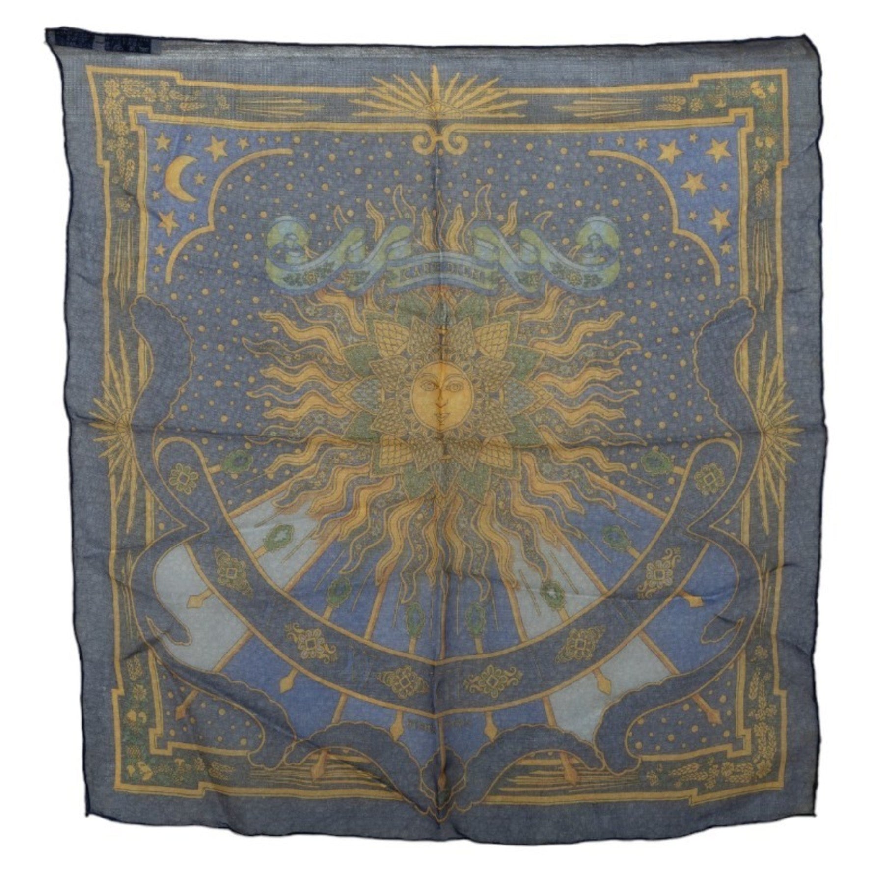 Hermes Carre 45 Petit Carpe Diem Scarf Muffler Blue Multicolor Silk Women's HERMES