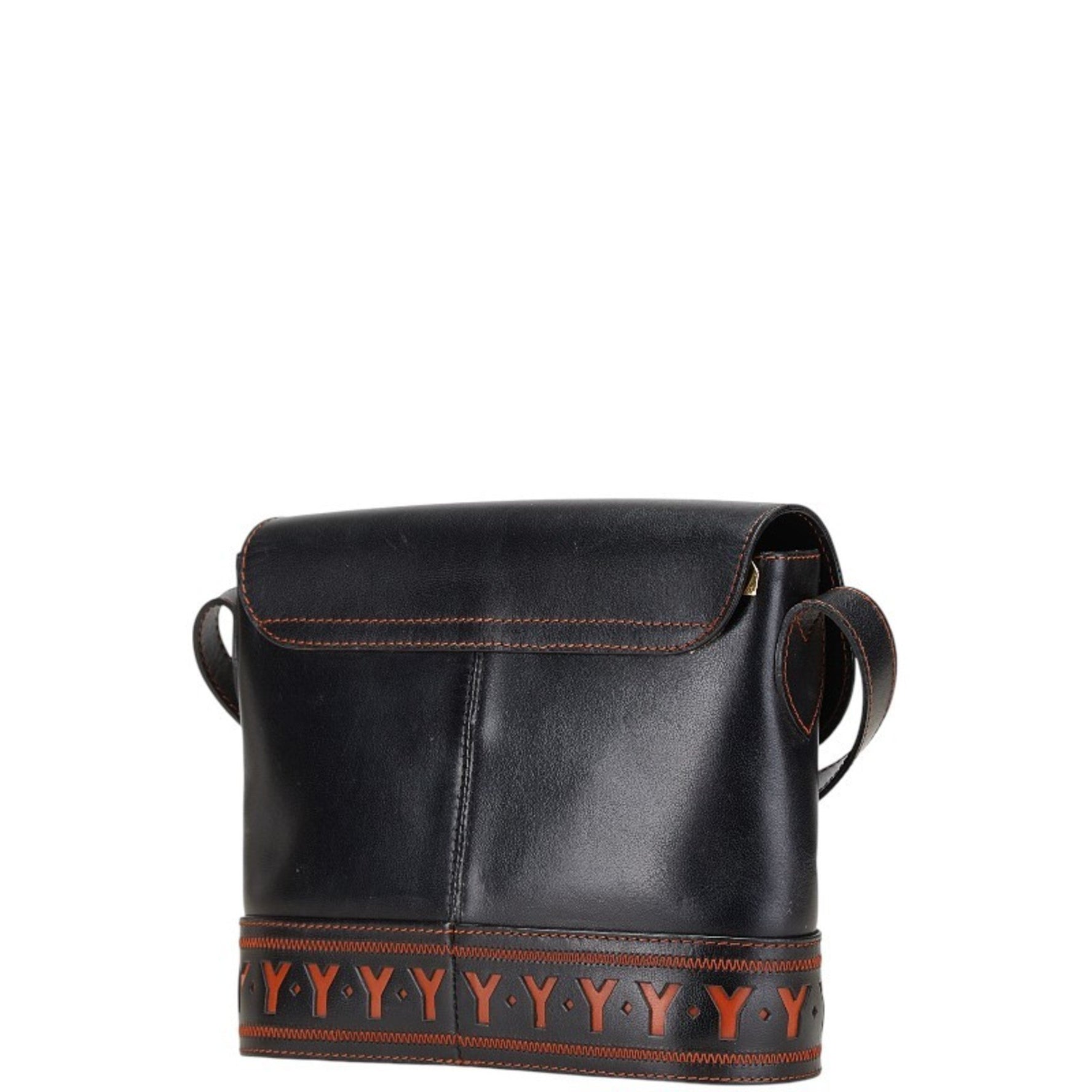Saint Laurent YSL Cutout Shoulder Bag in Black and Brown Leather