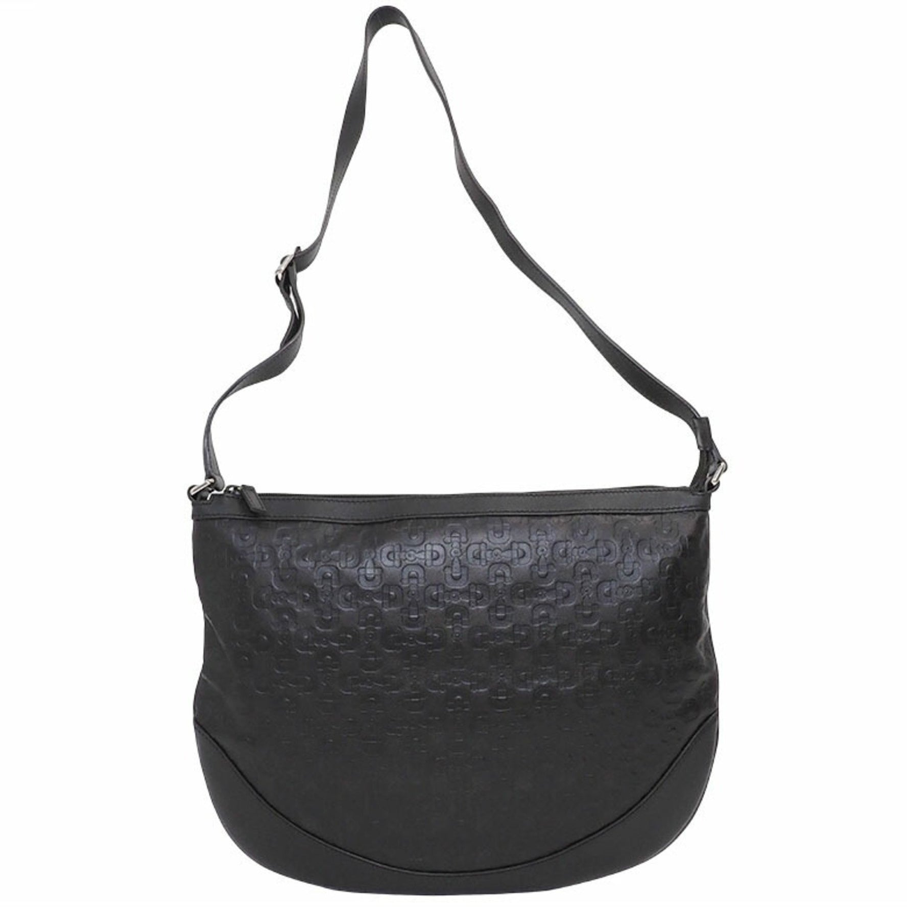 Gucci Round Shoulder Bag Brown Women's Leather Horsebit Embossed GUCCI