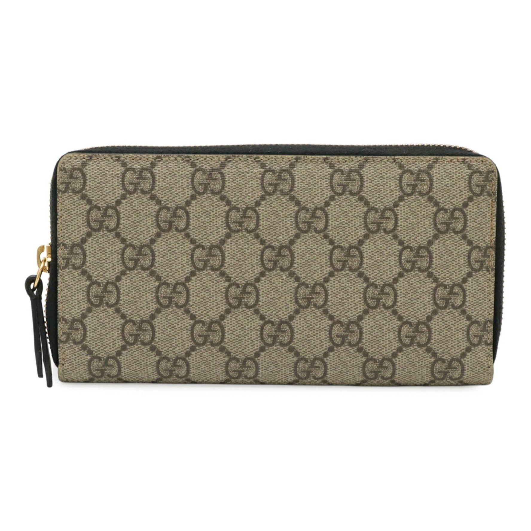 GUCCI GG Supreme Round Long Wallet PVC Leather Beige Black
