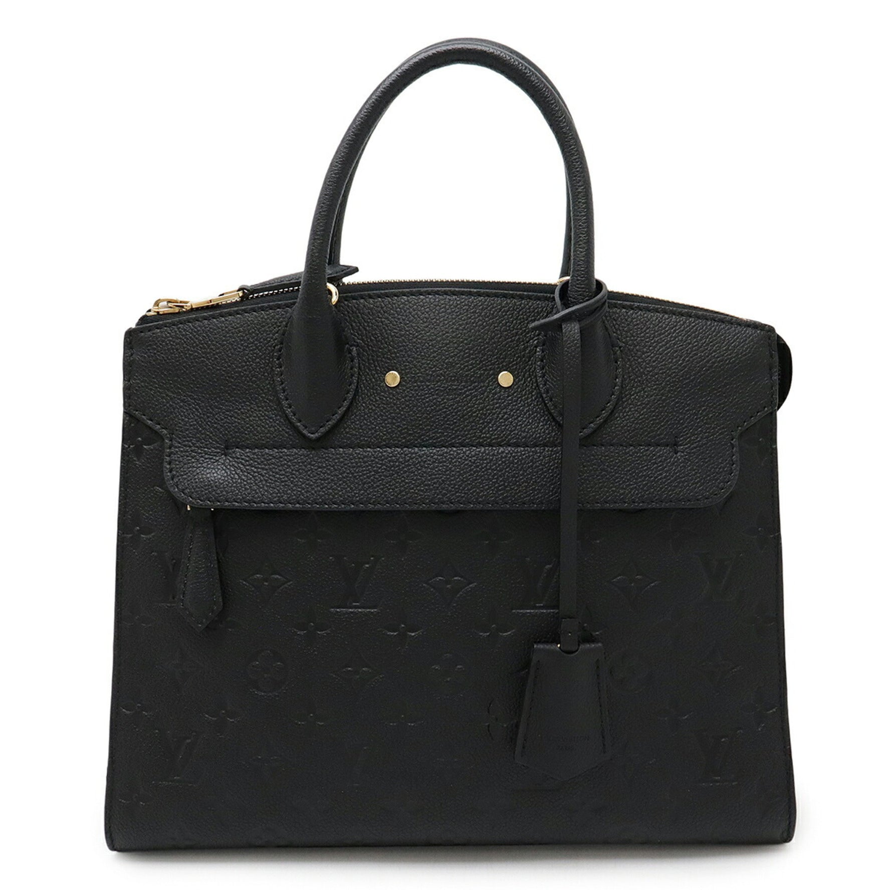 LOUIS VUITTON Monogram Empreinte Pont Neuf MM Handbag in Black Leather (Noir) with Shoulder Strap Missing (M41748)