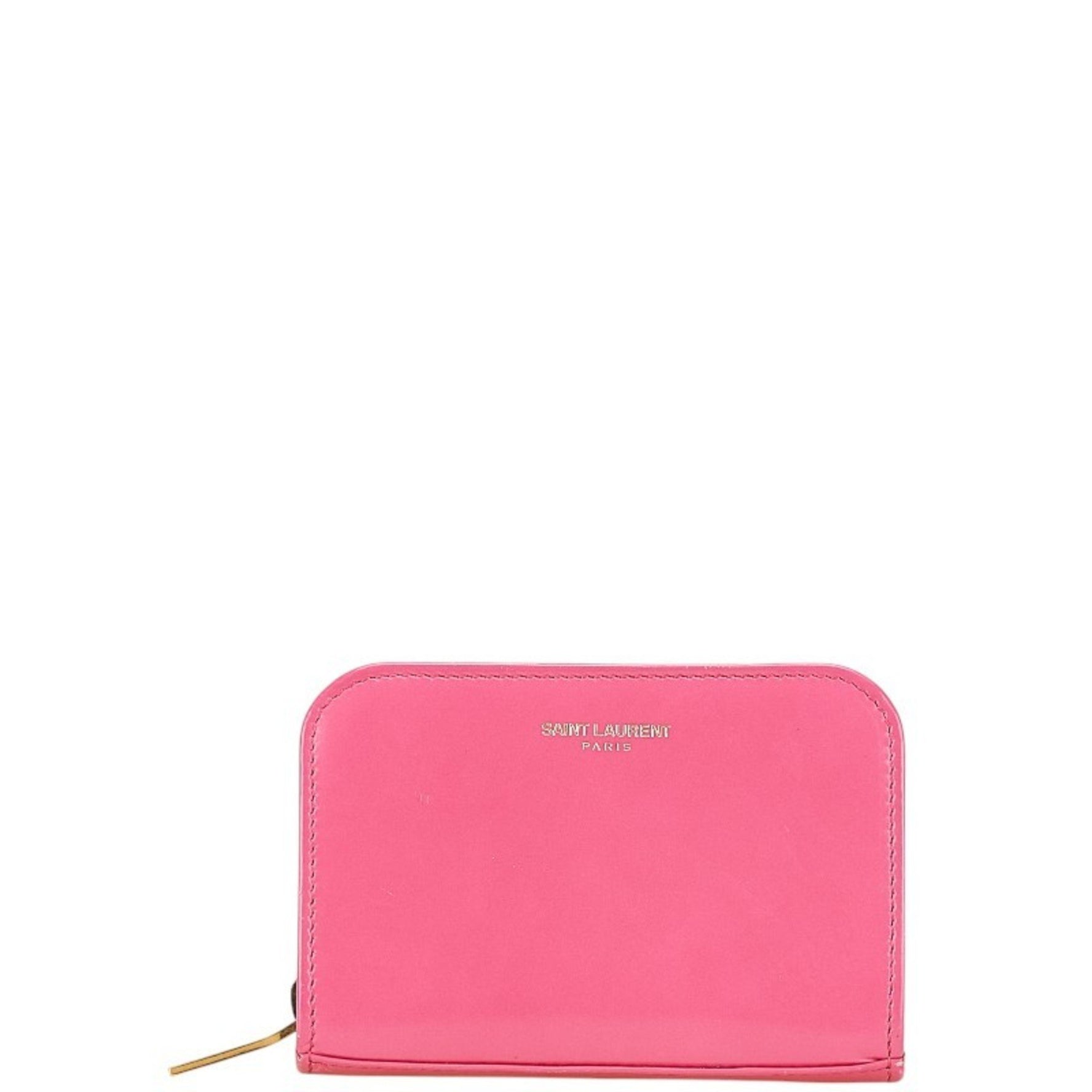 Saint Laurent Round Coin Case Pink Leather Women's SAINT LAURENT