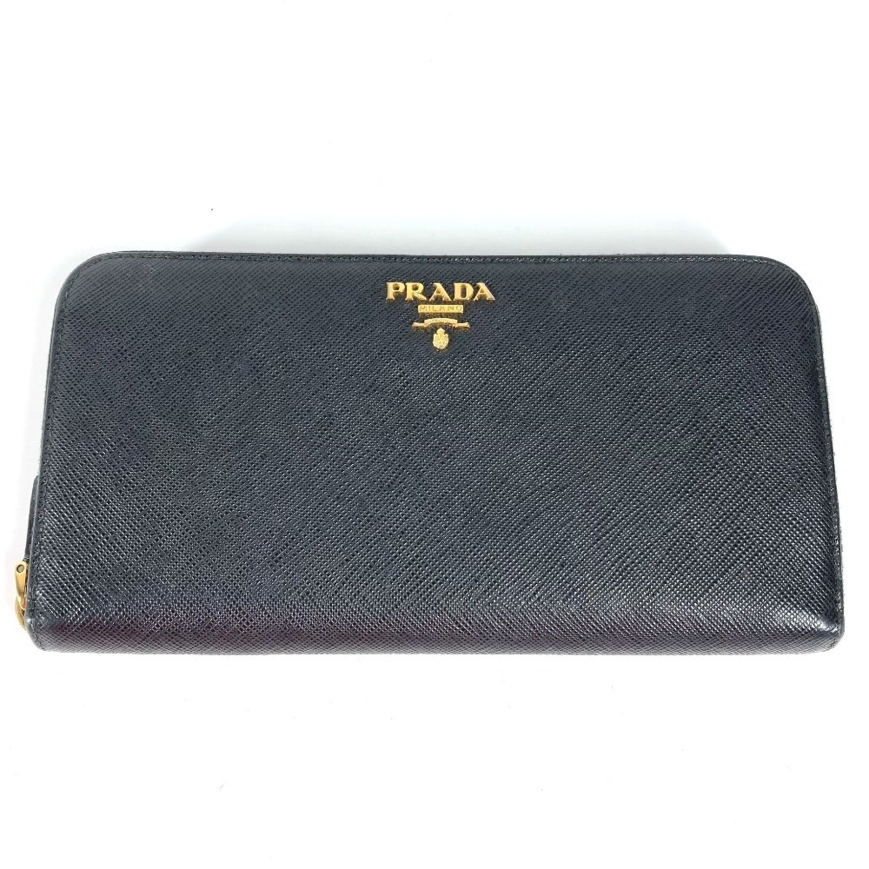 PRADA Prada Logo Round Zipper Long Wallet Saffiano Leather Women's Black