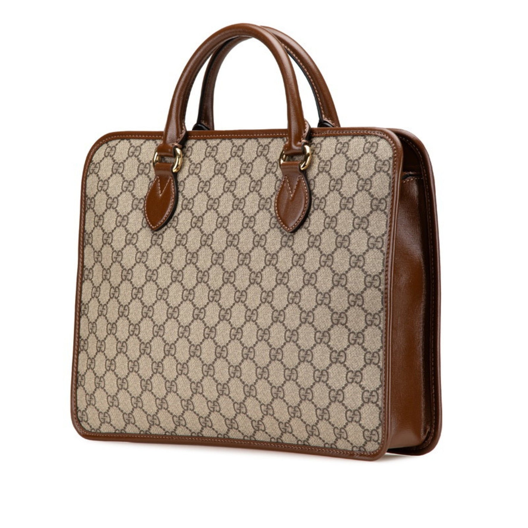 Gucci GG Supreme Briefcase, Crossbody Business Bag, 2-Way, 674143, Brown PVC Leather, Men's