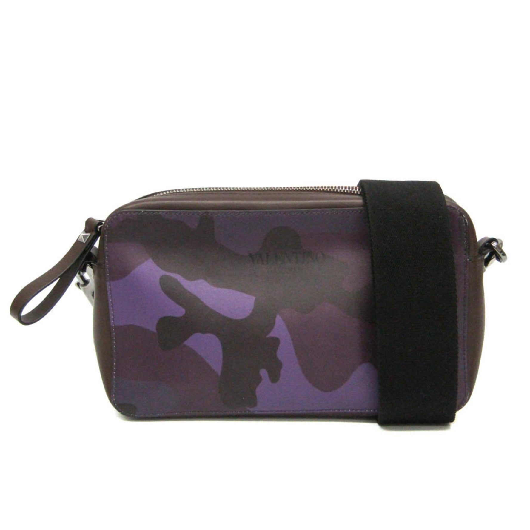 Valentino Garavani Women,Men Leather Shoulder Bag Dark Brown,Multi-color,Purple