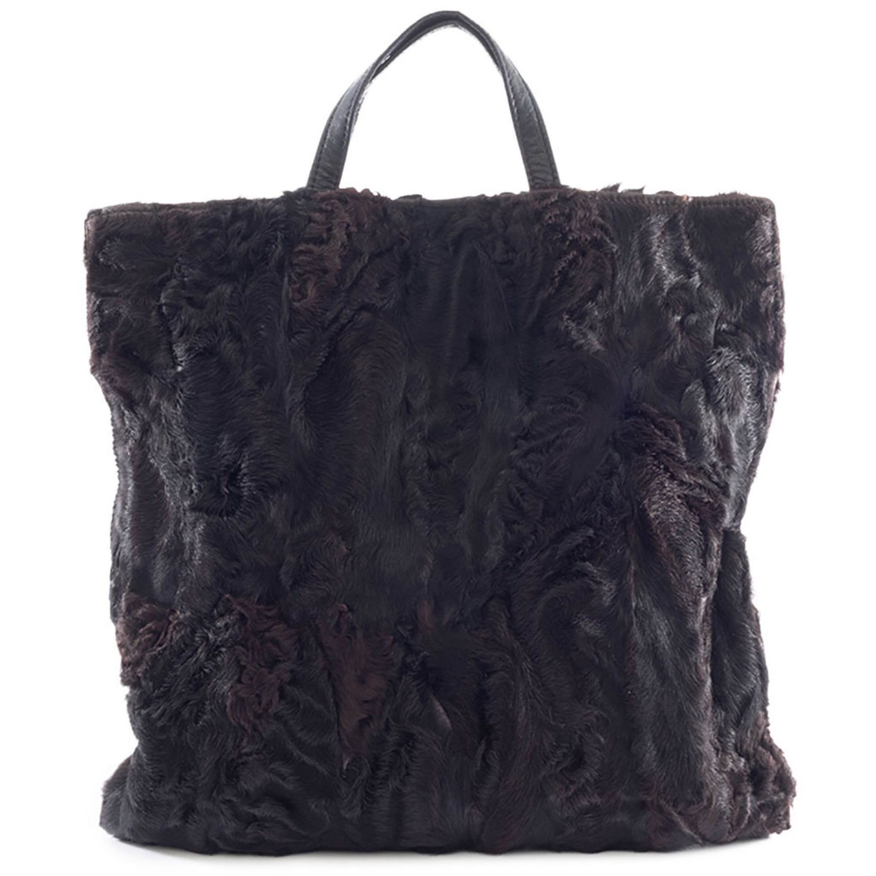 LOEWE fur handbag, leather, black and brown, lamb tote bag.