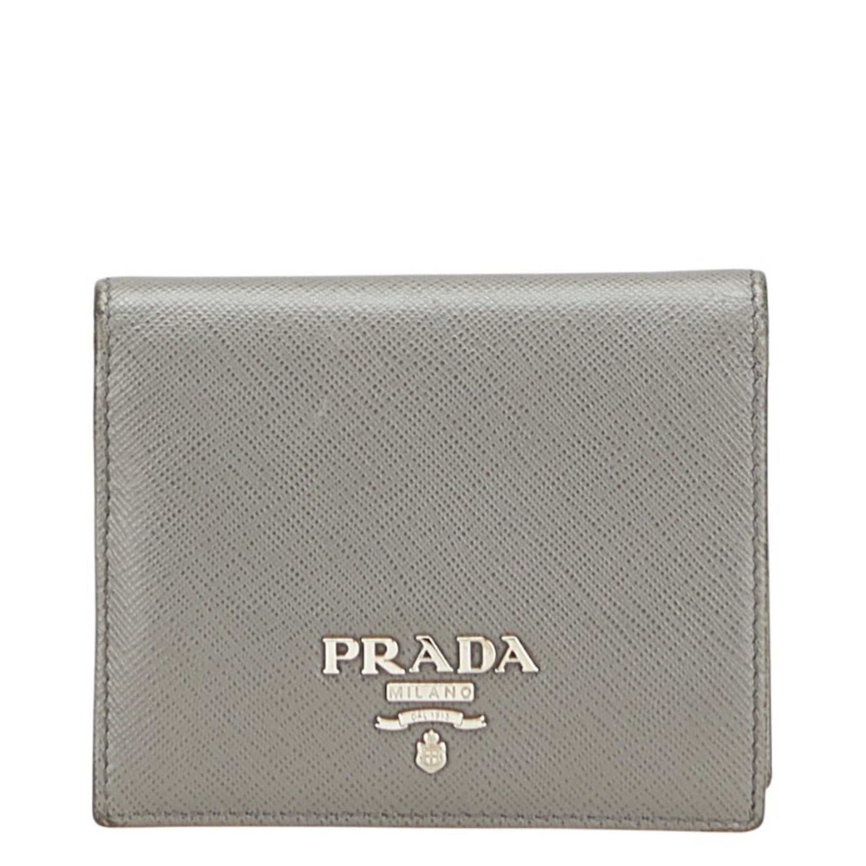 Prada logo bifold wallet in grey leather