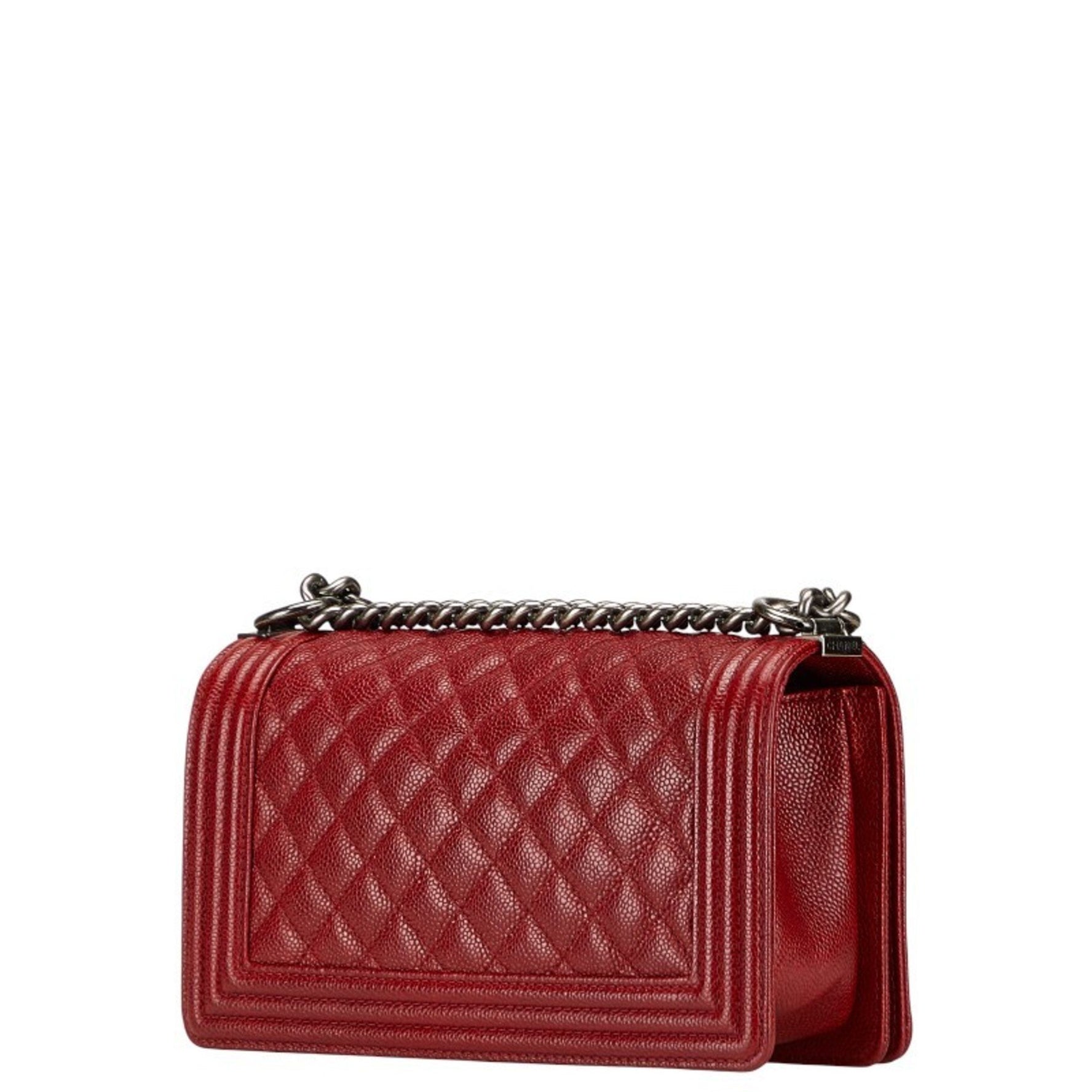 CHANEL Coco Mark Boy 25 Crossbody Chain Shoulder Bag in Red Caviar Skin