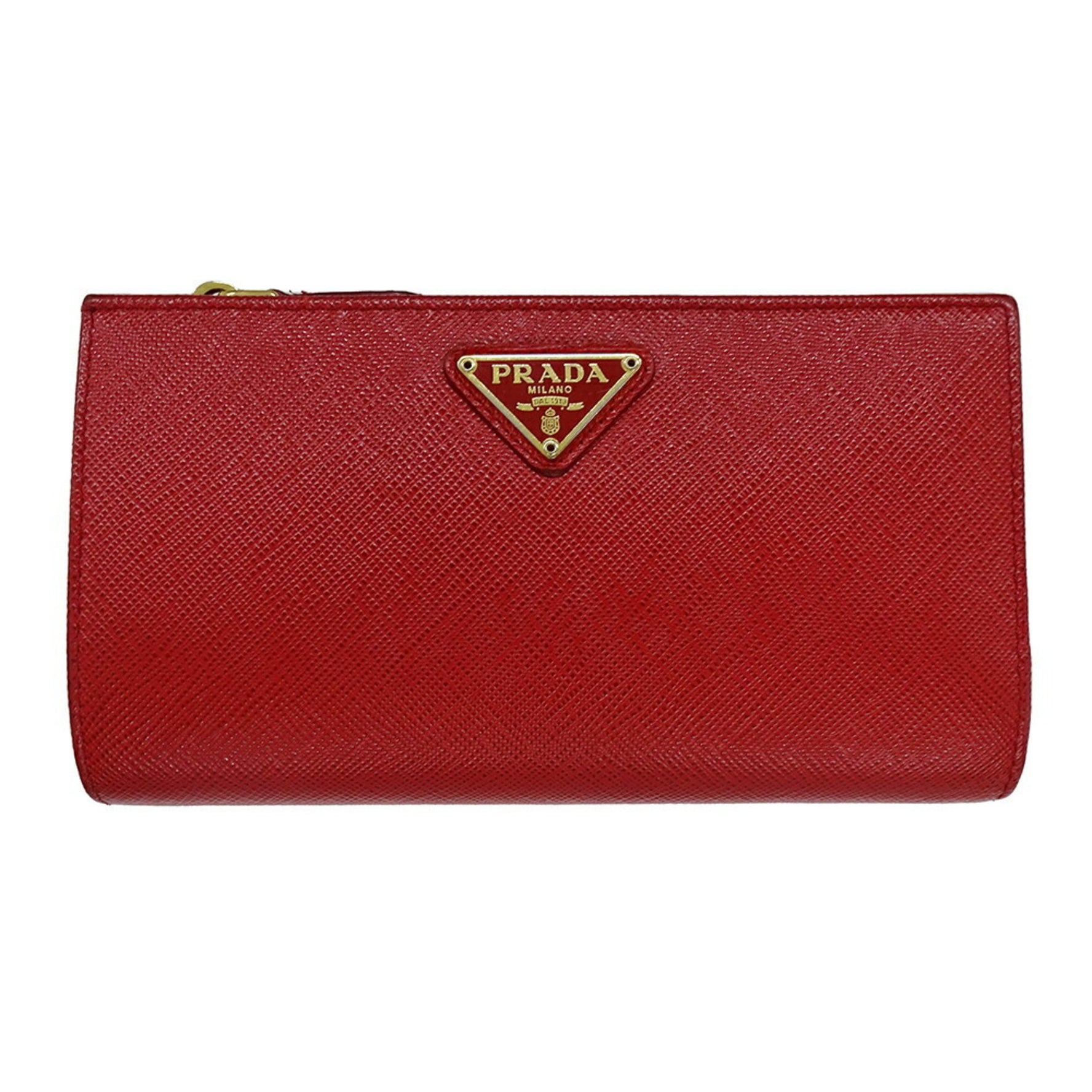 Prada Women's Saffiano Triangle Long Wallet, Red, 1ML009