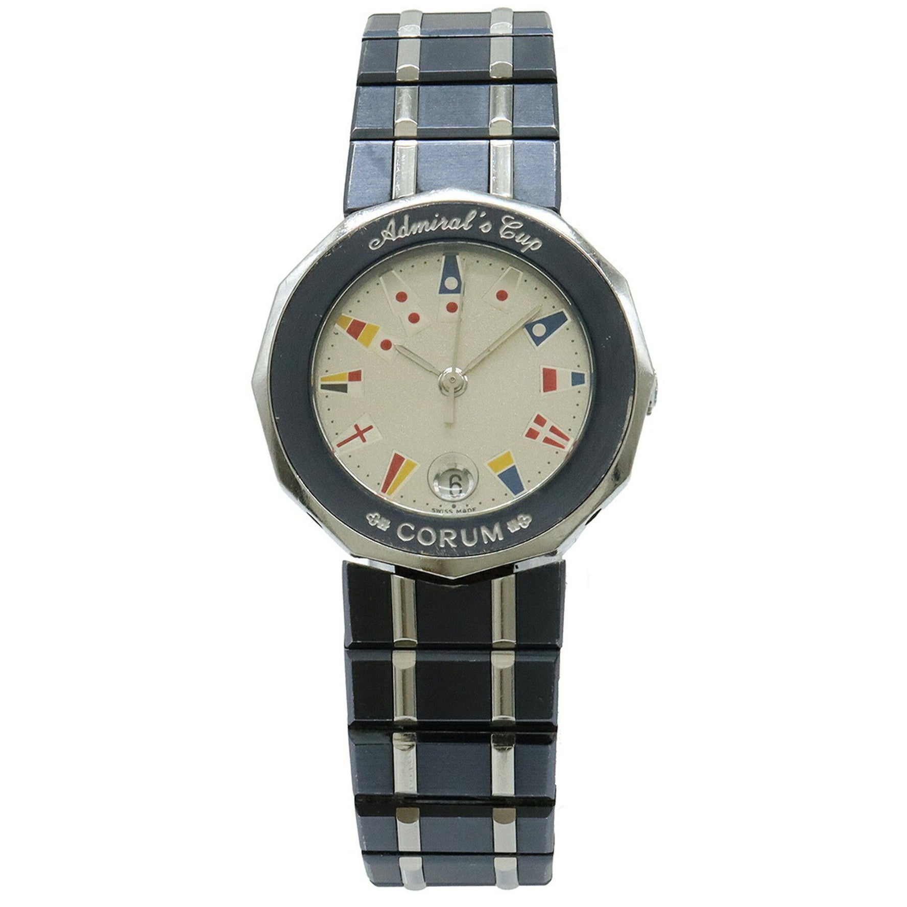 CORUM Admiral's Cup Gun Blue with Silver Dial and Stainless Steel Date Display, Women's Quartz Watch, 39.610.30V50B