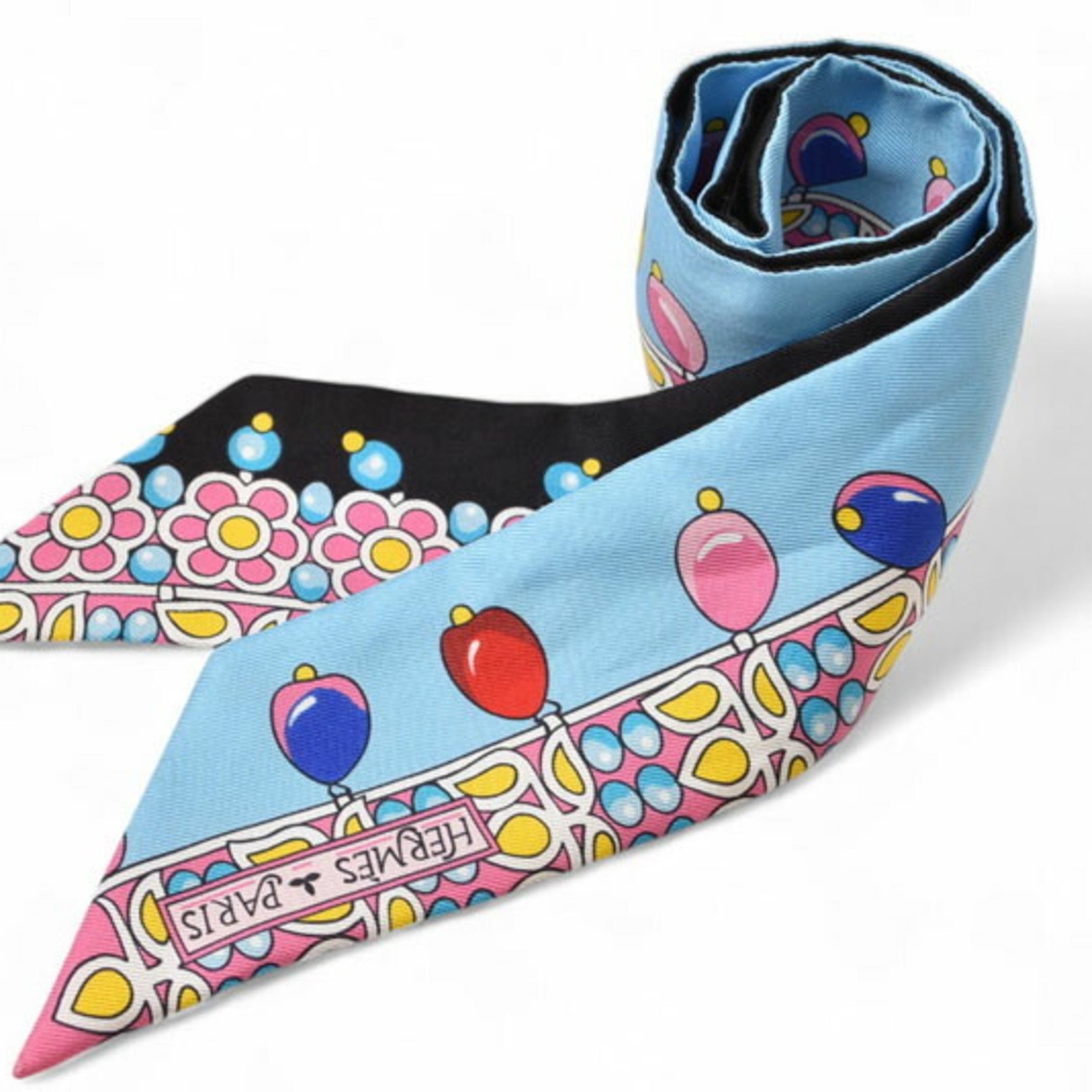 Hermes Twilly Scarf Muffler Silk Twill PARURES DES MAHARAJAS Maharaja's Jewelry Light Blue