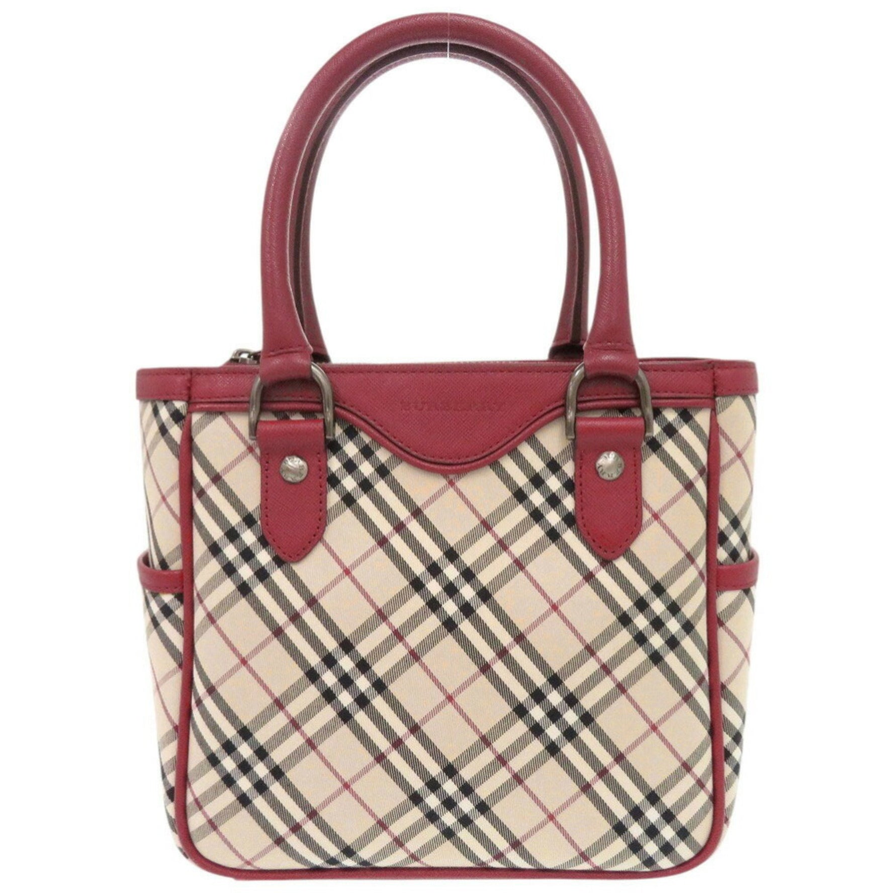 Burberry Nova Check Leather Canvas Red Beige Handbag 1280BURBERRY
