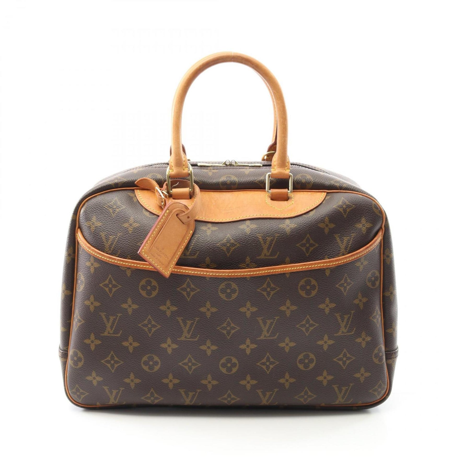 Louis Vuitton Deauville Bowling Vanity Monogram Handbag Coated Canvas Leather Brown