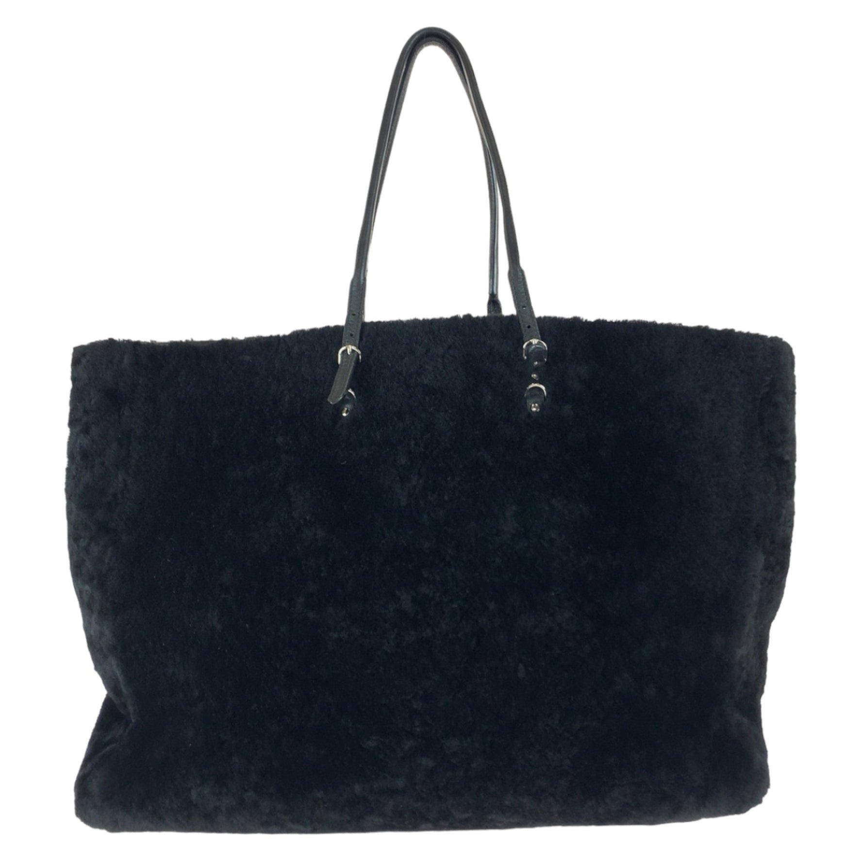 BALENCIAGA Paper Black Tote Bag with Silver Hardware, Mouton Leather, 387480, Women's