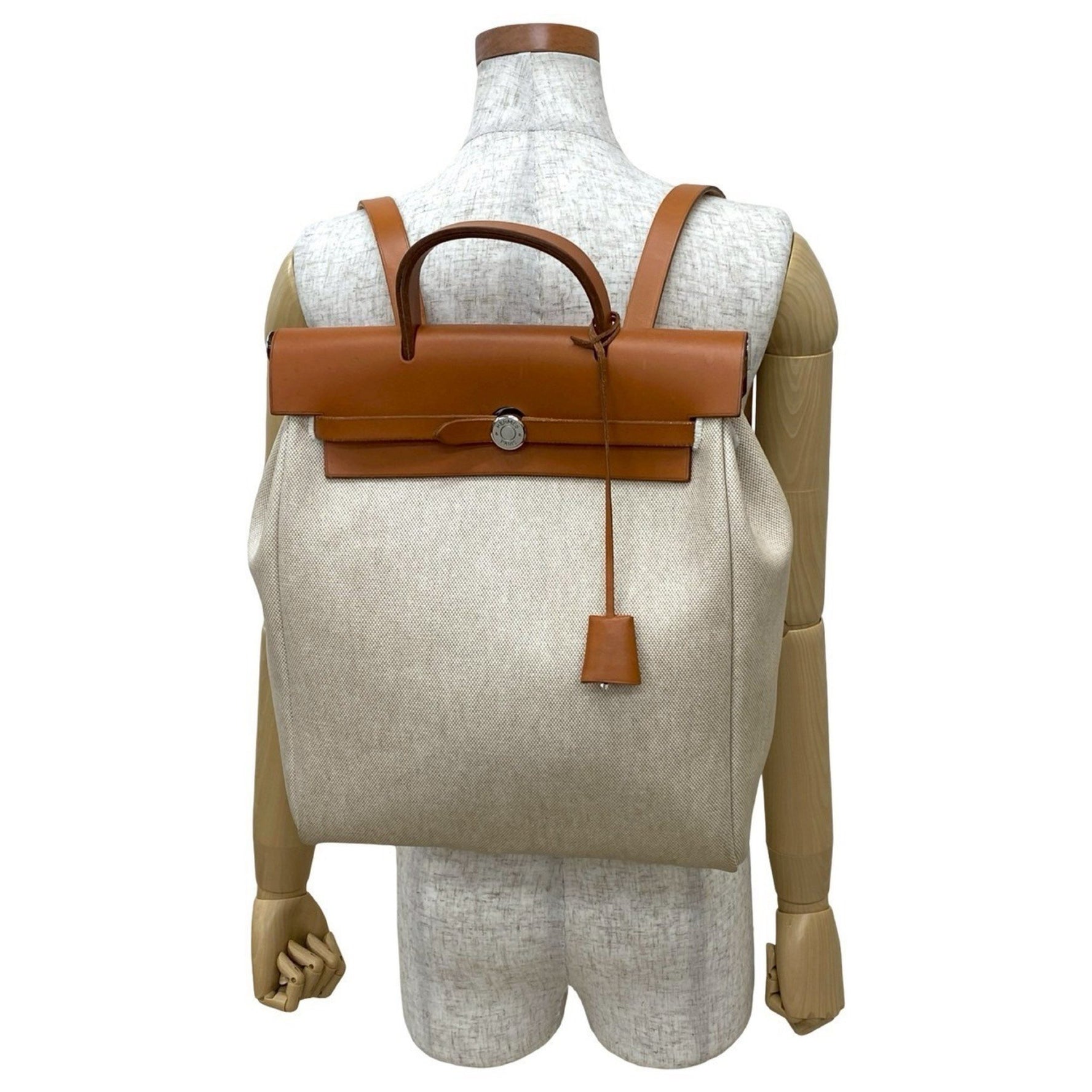 HERMES Airbag Ad PM Toile Officier Leather Backpack in Brown and Ivory (25097)