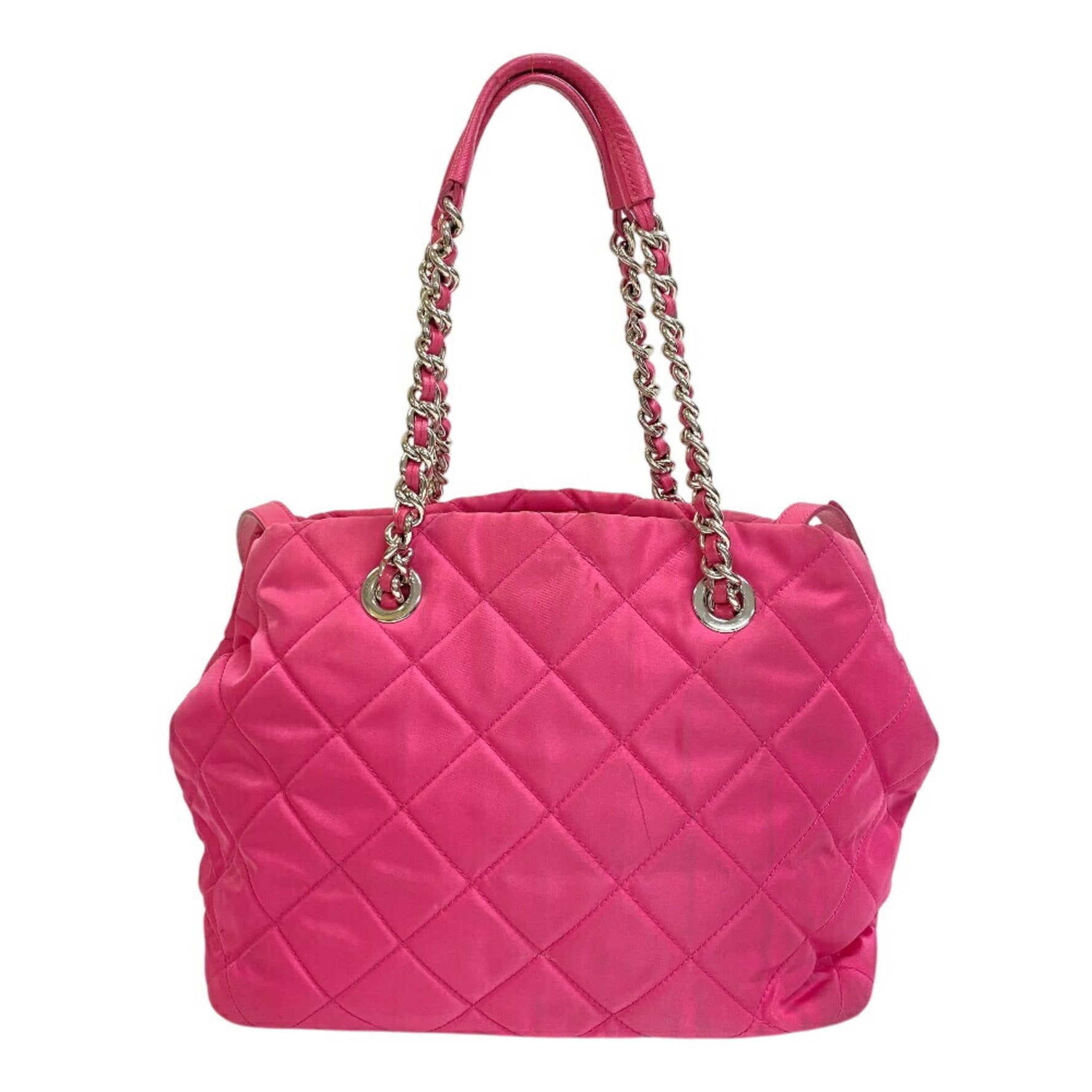PRADA Tessuto Impuntu Quilted Chain Tote Bag (1BG740) in Pink