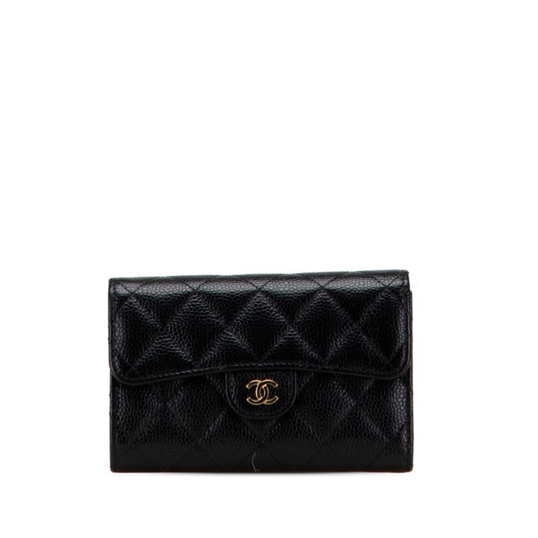CHANEL Matelasse Coco Mark Tri-fold Wallet Caviar Leather