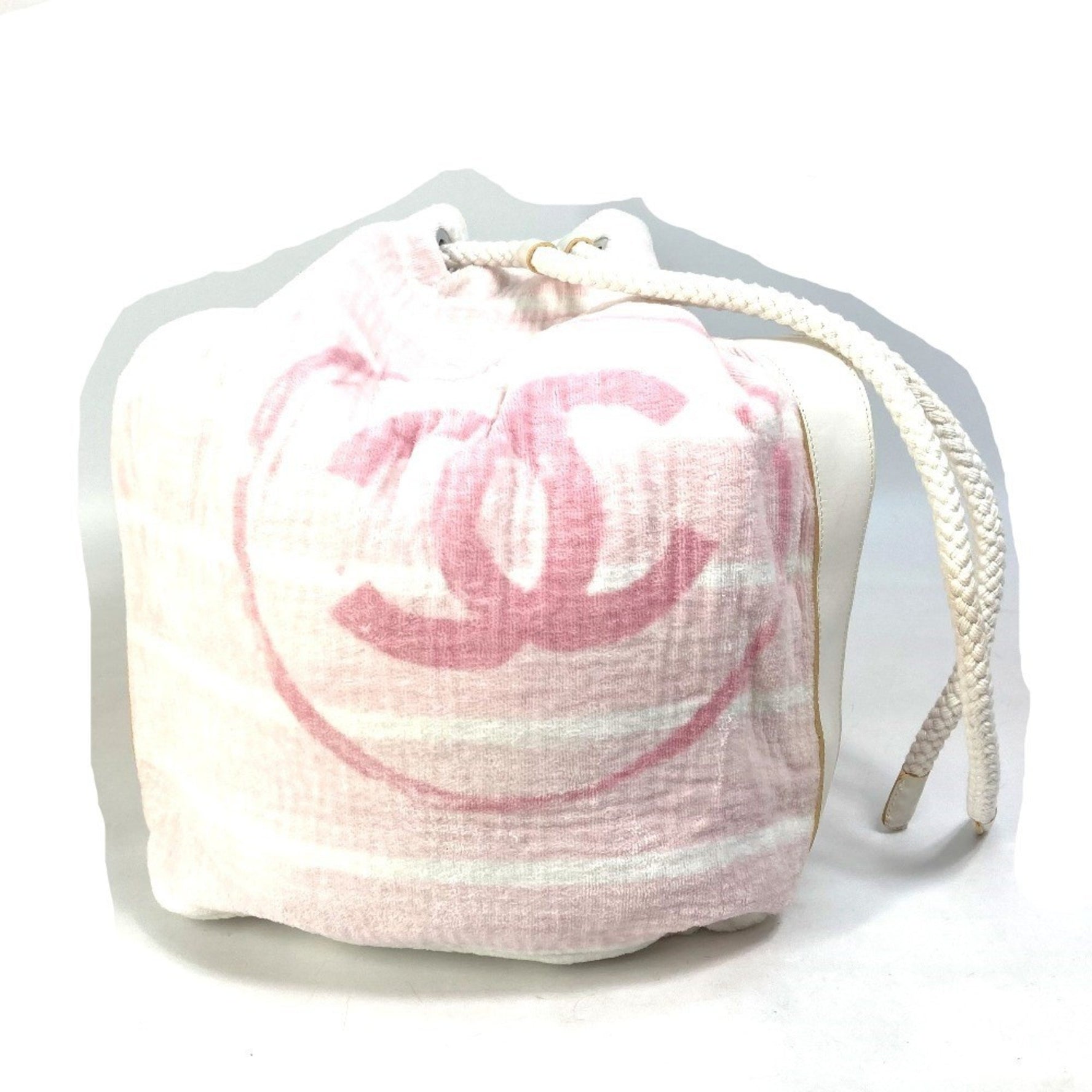 CHANEL Beach Bag, CC, Coco Mark, Border, Pile, Drawstring, Cotton, Pink
