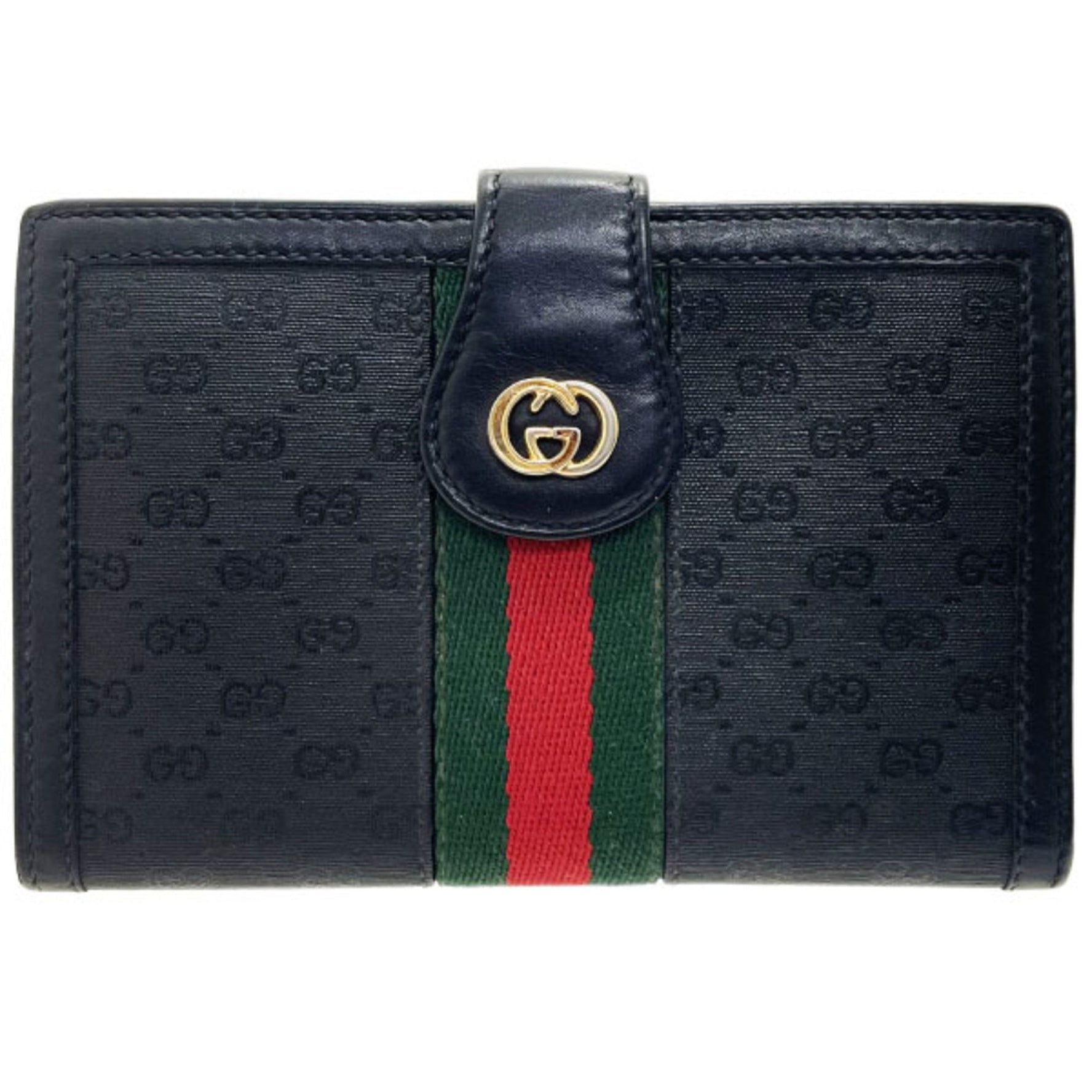 Gucci Wallet Shelly PVC Leather Black 035 904 GG Old Webbing Line Bi-fold