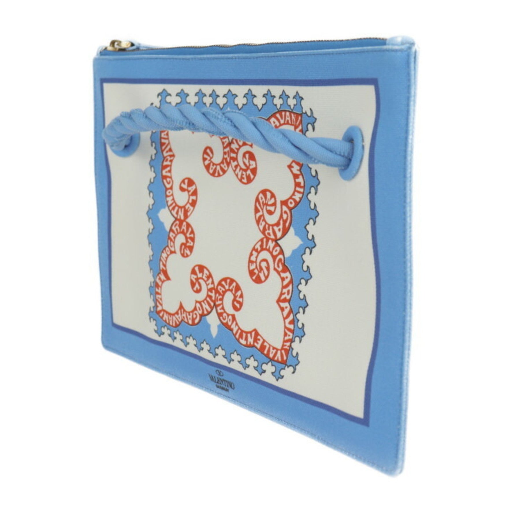 Valentino Garavani Honolulu Pouch Second Bag Canvas Light Blue Ivory Orange Clutch