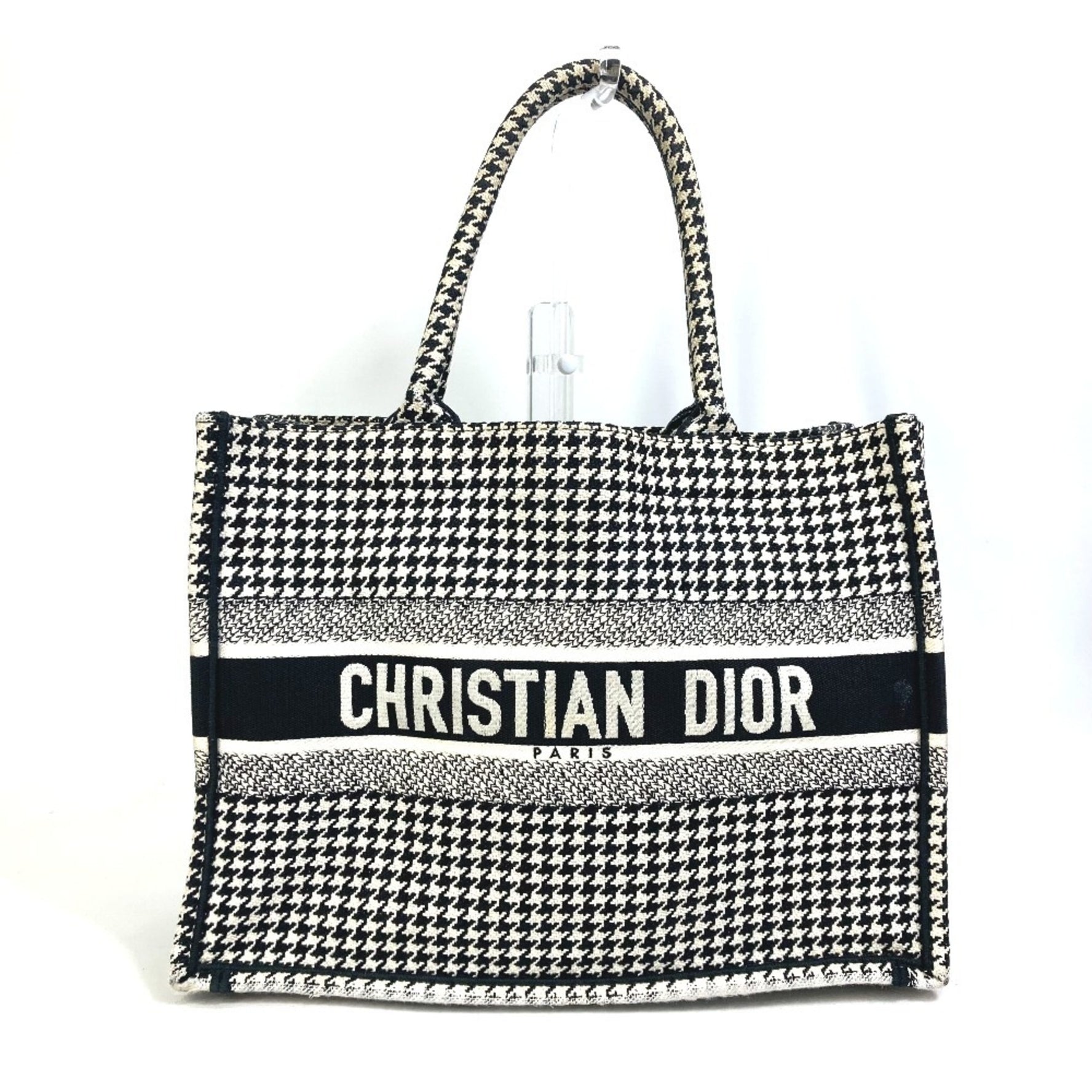 Christian Dior Dior Houndstooth Book Tote Medium Logo Shoulder Bag Canvas Black