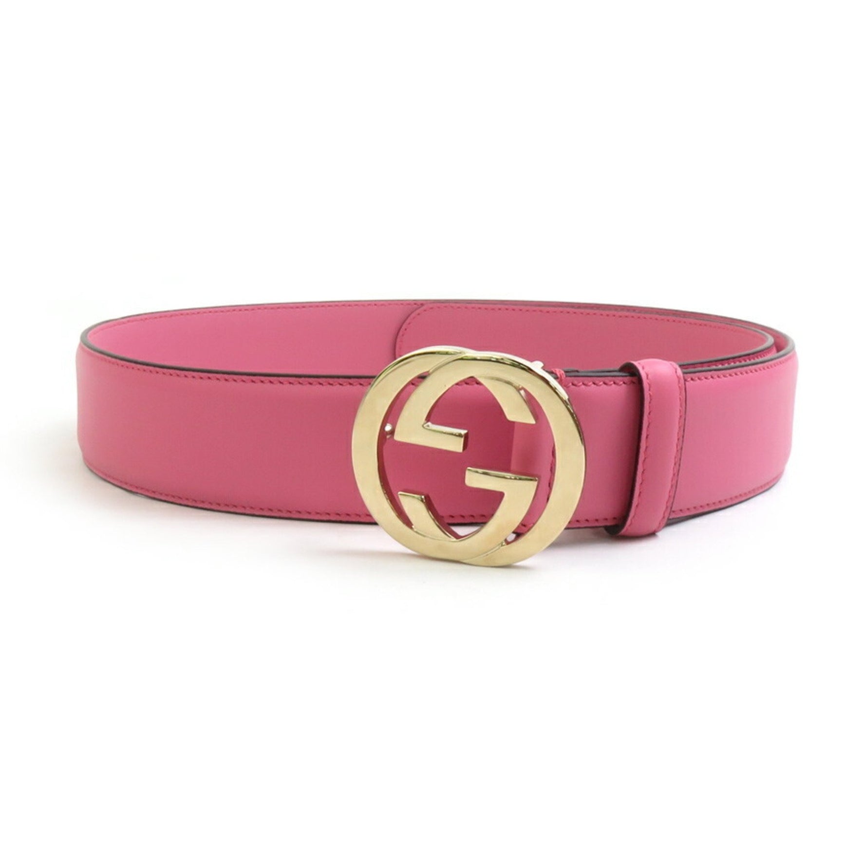 GUCCI Belt Interlocking G Leather Metal Pink Light Gold