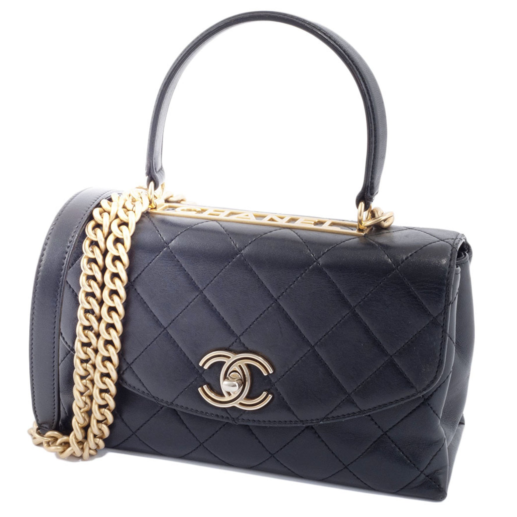 Chanel Matelasse Handbag Shoulder Bag Leather Black Ladies Plate CHANEL
