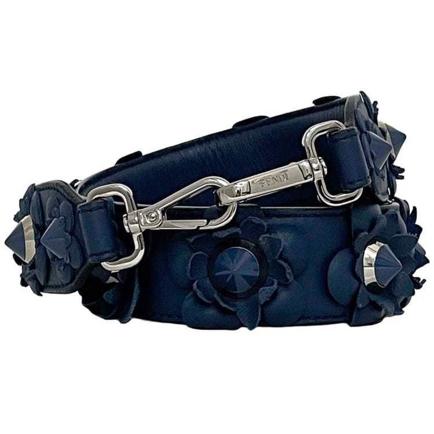 Fendi Shoulder Strap You Leather Flower Motif Retrofit Blue Bag Crossbody
