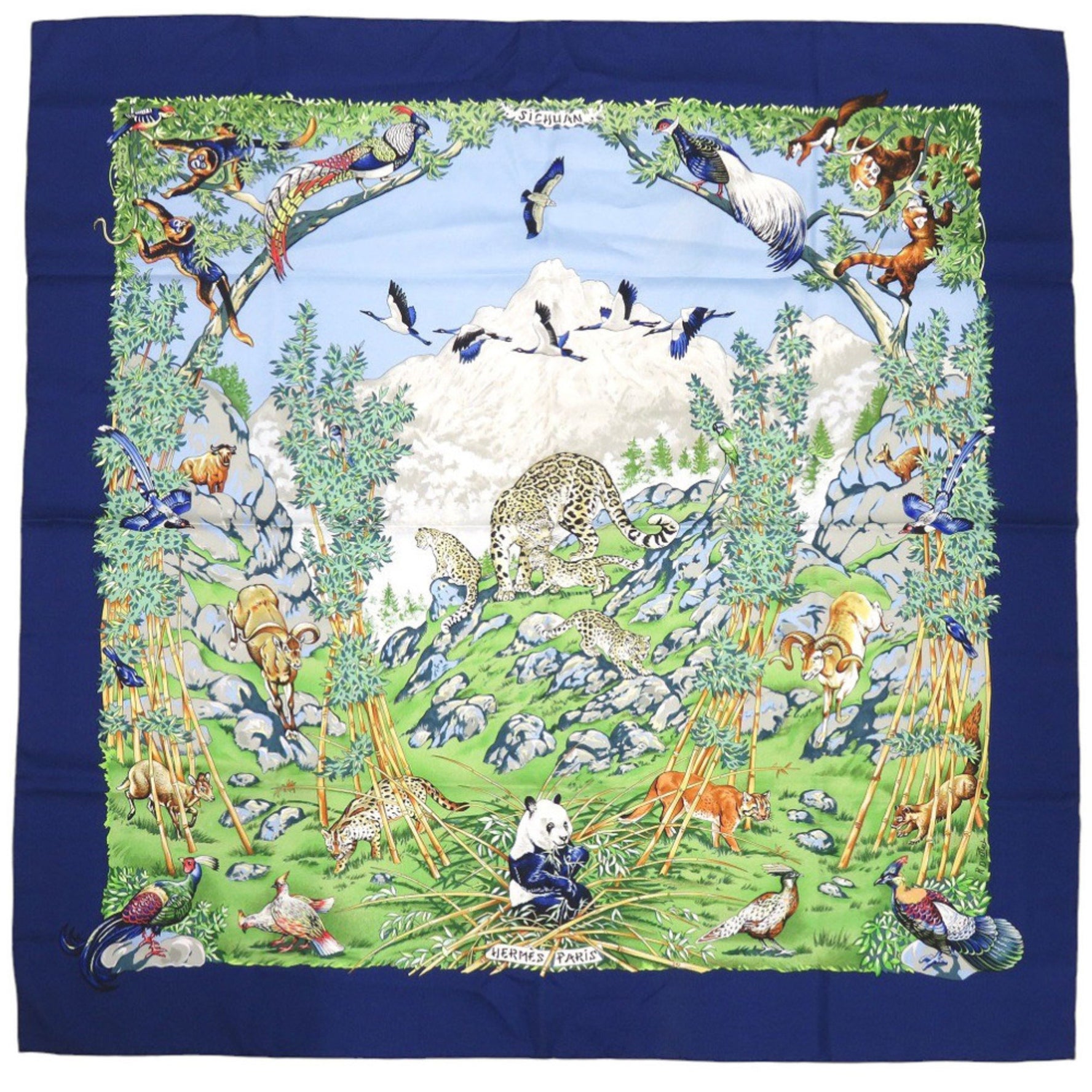 Hermes Hermès Carré 90 SICHUAN Silk Scarf, Blue, 0124, from Sichuan Province