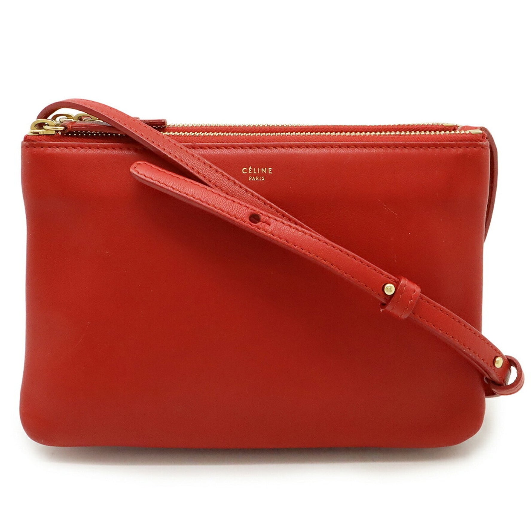 CELINE Trio Small Shoulder Bag, Pouch, Leather, Red