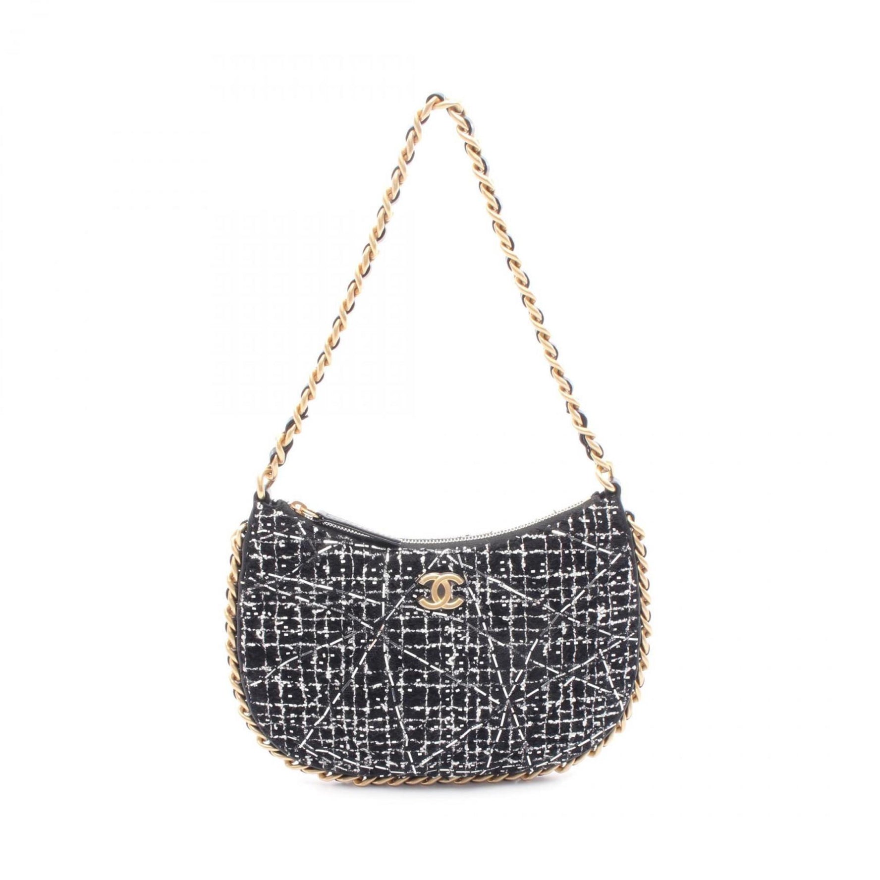 CHANEL Coco Mark Shoulder Bag Fabric Women's Black White AS4378