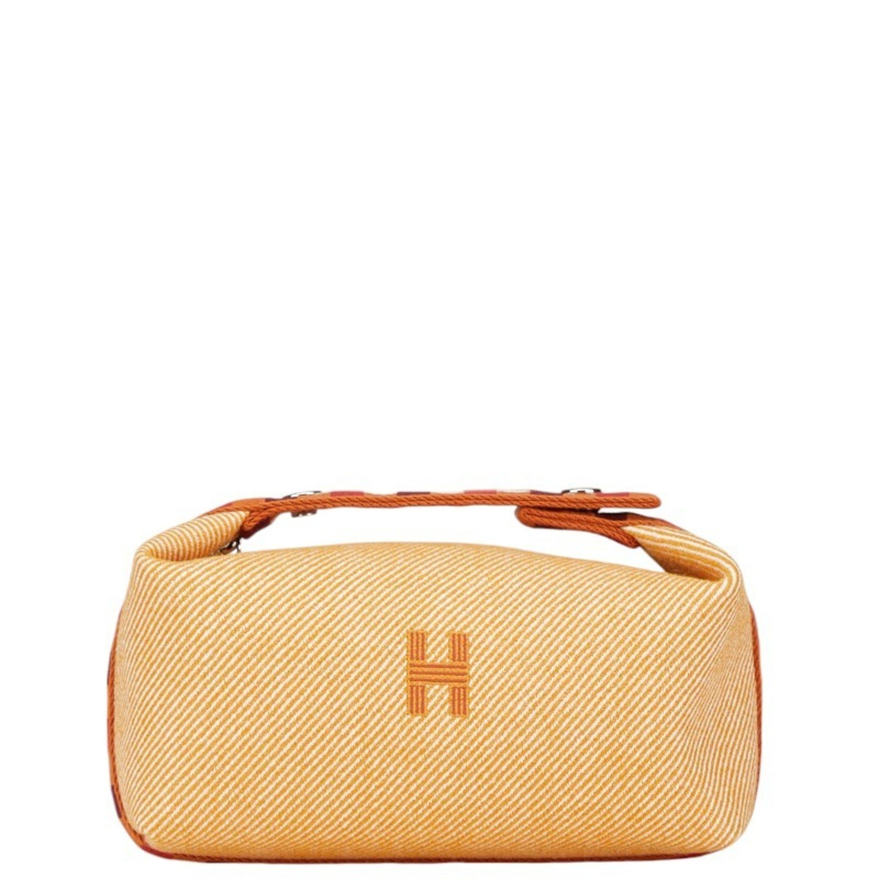 Hermes BRIDE A Black PM Pouch Mini Handbag Fauve Orange Wool Cotton Women's HERMES