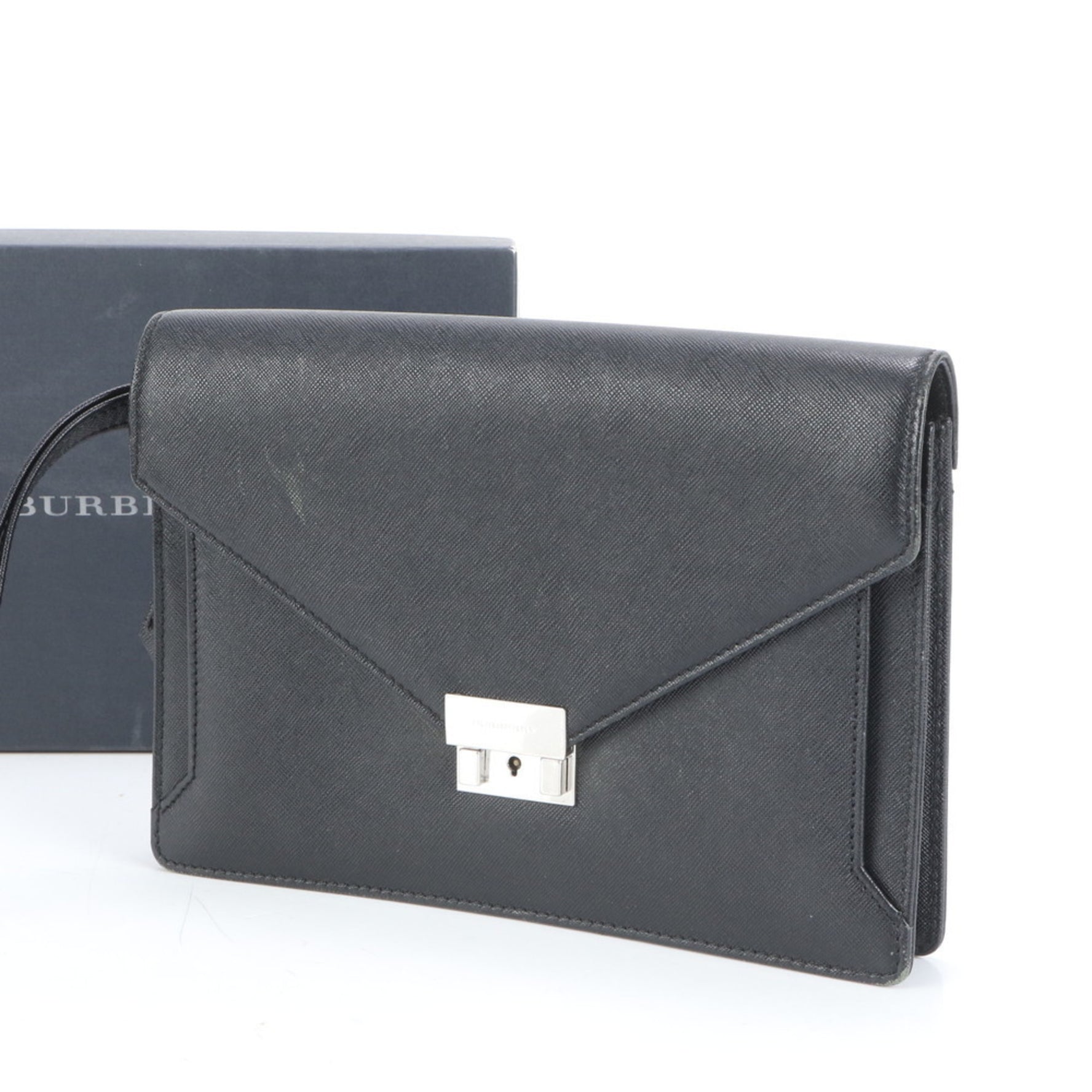 Burberry Leather Second Bag Clutch Pouch Black Men's