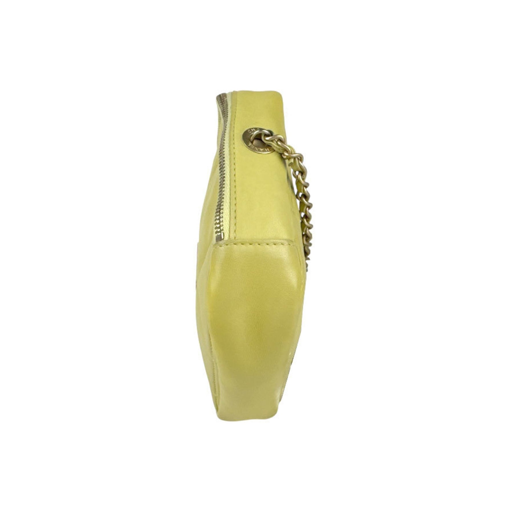 CHANEL Shoulder Bag Leather Metal Yellow Green Gold