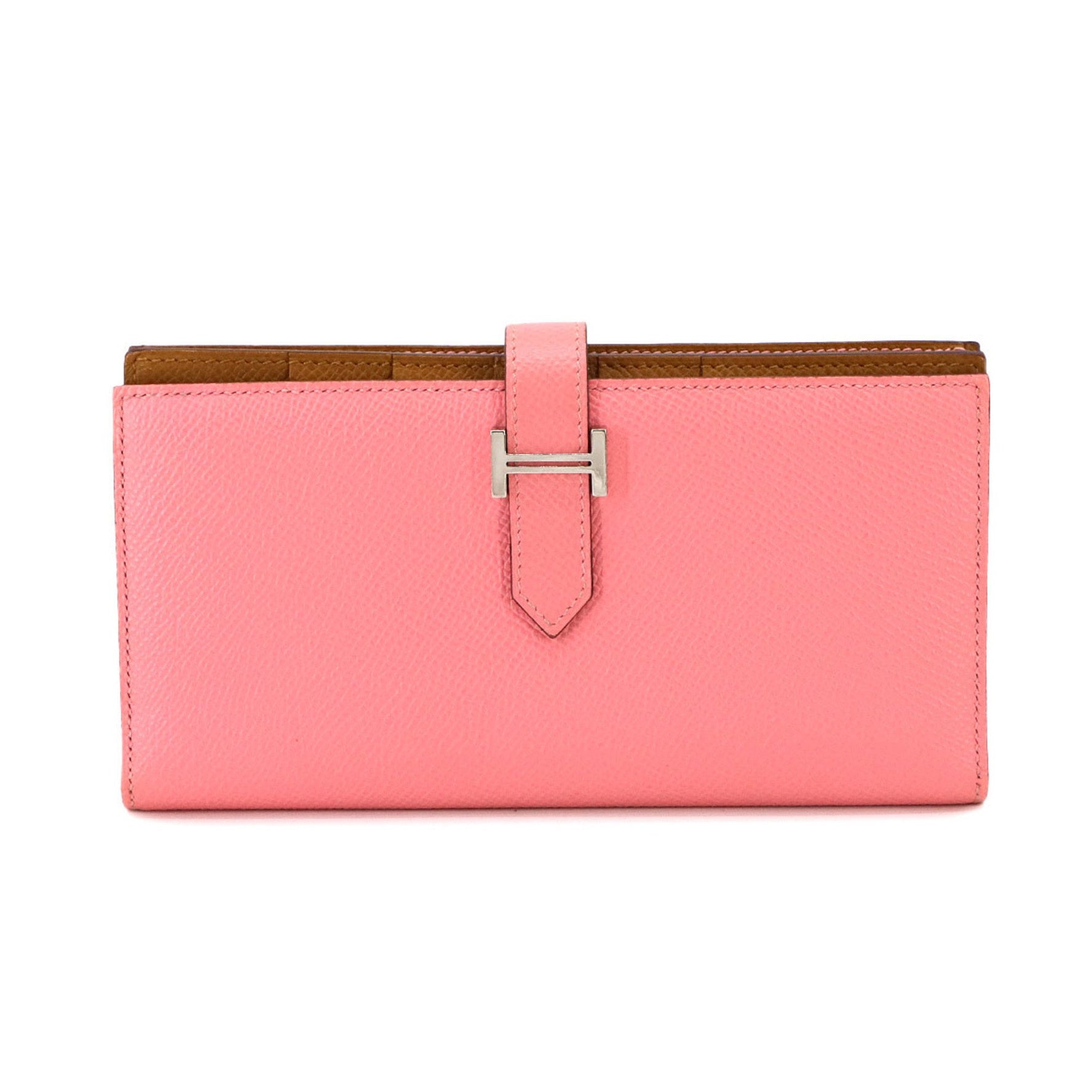 Hermes Hermès Bearn Soufflet Bifold Long Wallet, Epson Rose Confetti Sesame Y Stamp, Silver Hardware