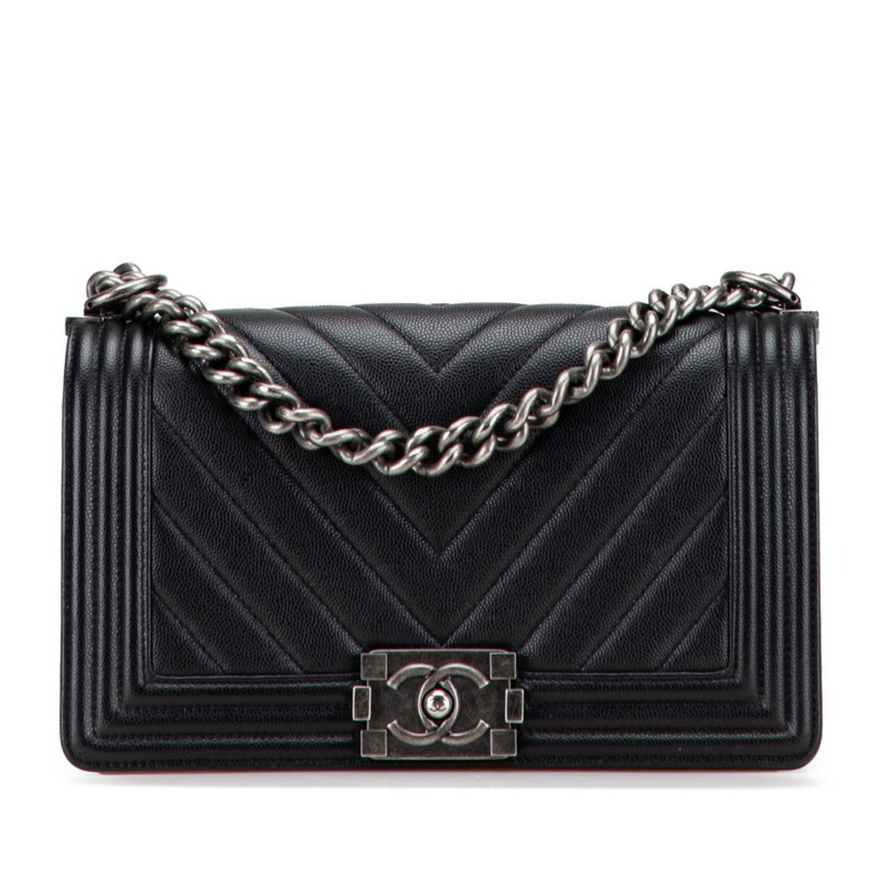 Chanel Boy Chevron Chain Shoulder Bag Caviar Skin