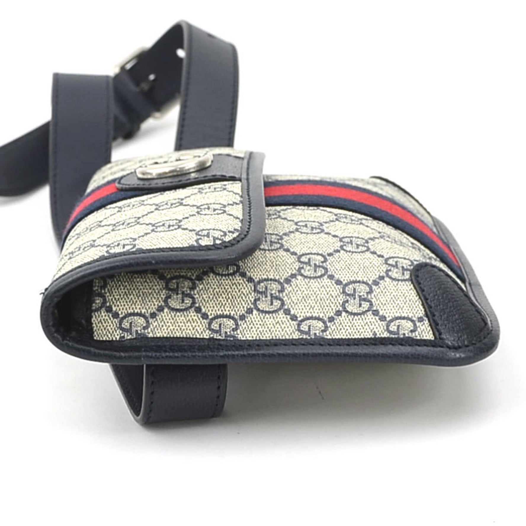 GUCCI Waist Bag Belt GG Marmont Supreme Canvas Navy Silver Men's e59275a